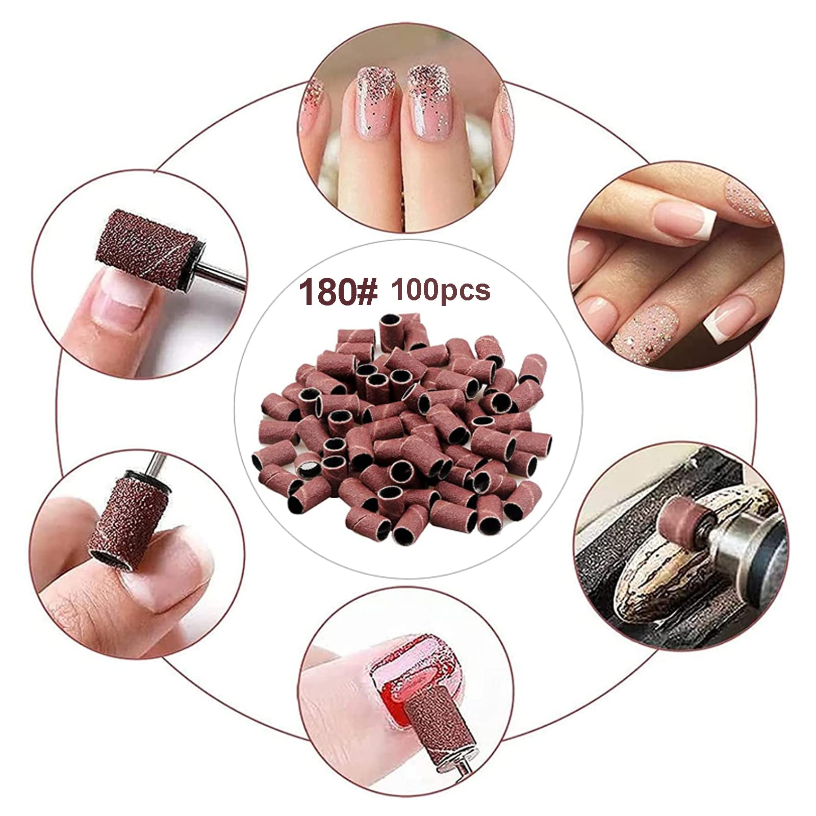 100 Piezas Bandas de Lijado 180# de Uñas para Manicura y Pedicura, Lijar, Pulir, Quitar Armaduras, con 2 Brocas de Uñas