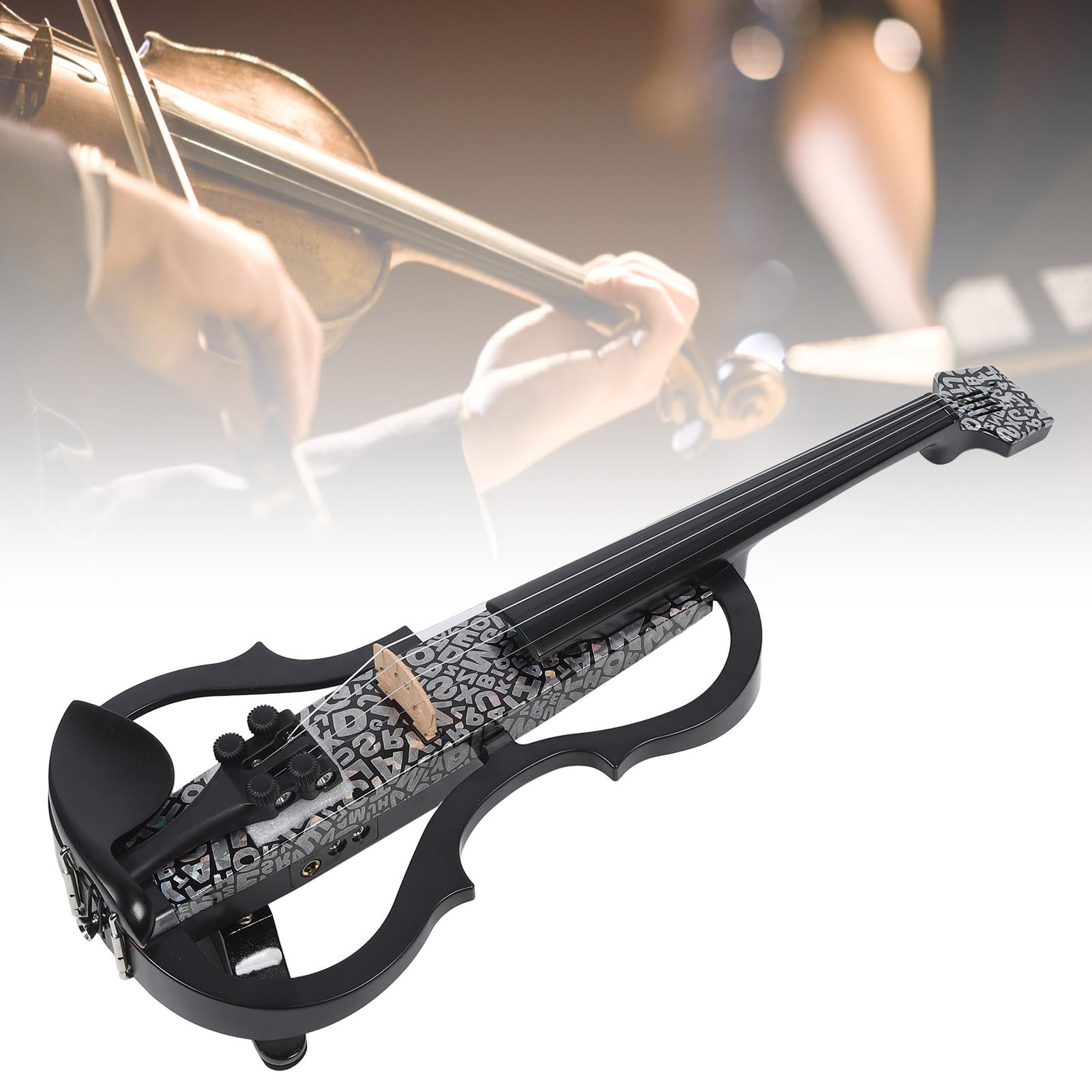 Kit violino elettrico in fibra di carbonio 4/4 full size, pickup per adolescenti violino elettrico prestazioni silenzioso pratica con cuffie spalliera nero per principianti giocatori professionisti