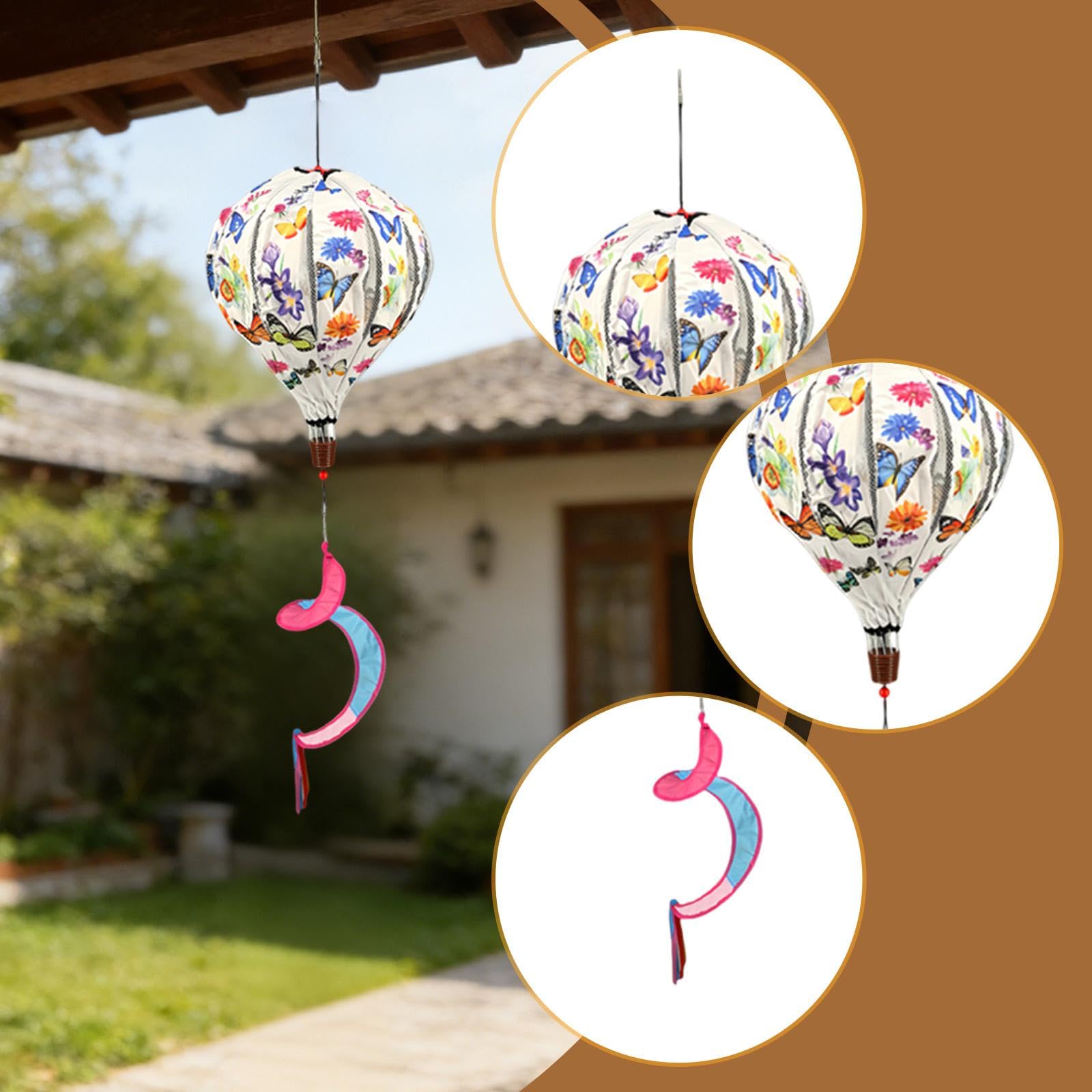 Sharplace Montgolfière, Manche à air, Ornement de Jardin, Moulin à Vent, décoration Suspendue pour pelouse, Porche ou Maison, Papillon Beige