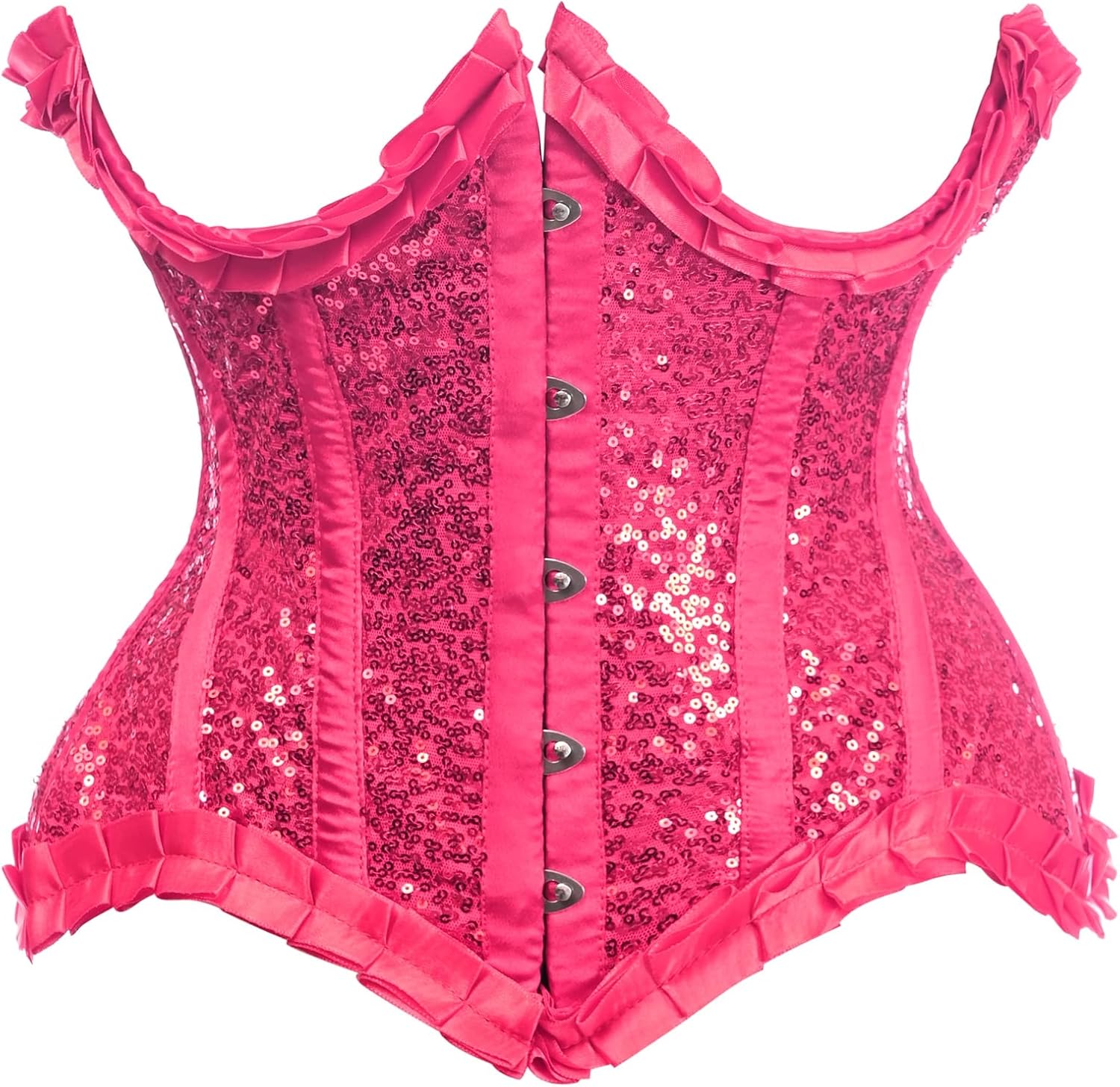 Daisy corsets Women's Daisy Corsets Top Drawer Fuchsia Satin & Sequin Underwire Curvy Cut Steel Boned Waist Cincher Corset