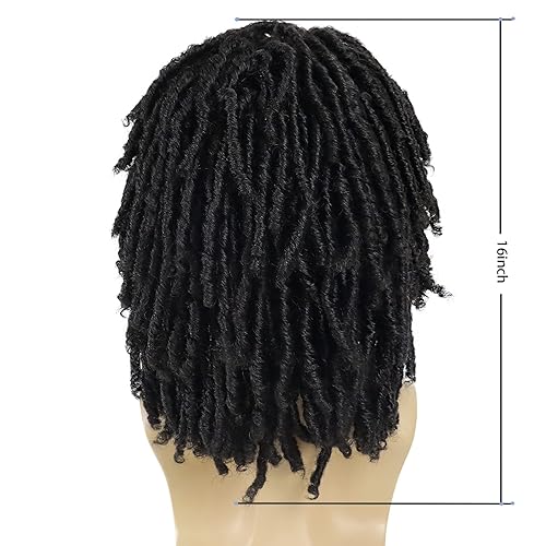 Miniatura 5 de GNIMEGIL Peluca corta trenzada para hombre, estilo afro, estilo Bob negro, pelo torcido, peluca sintética natural, trenzas sintéticas en capas,