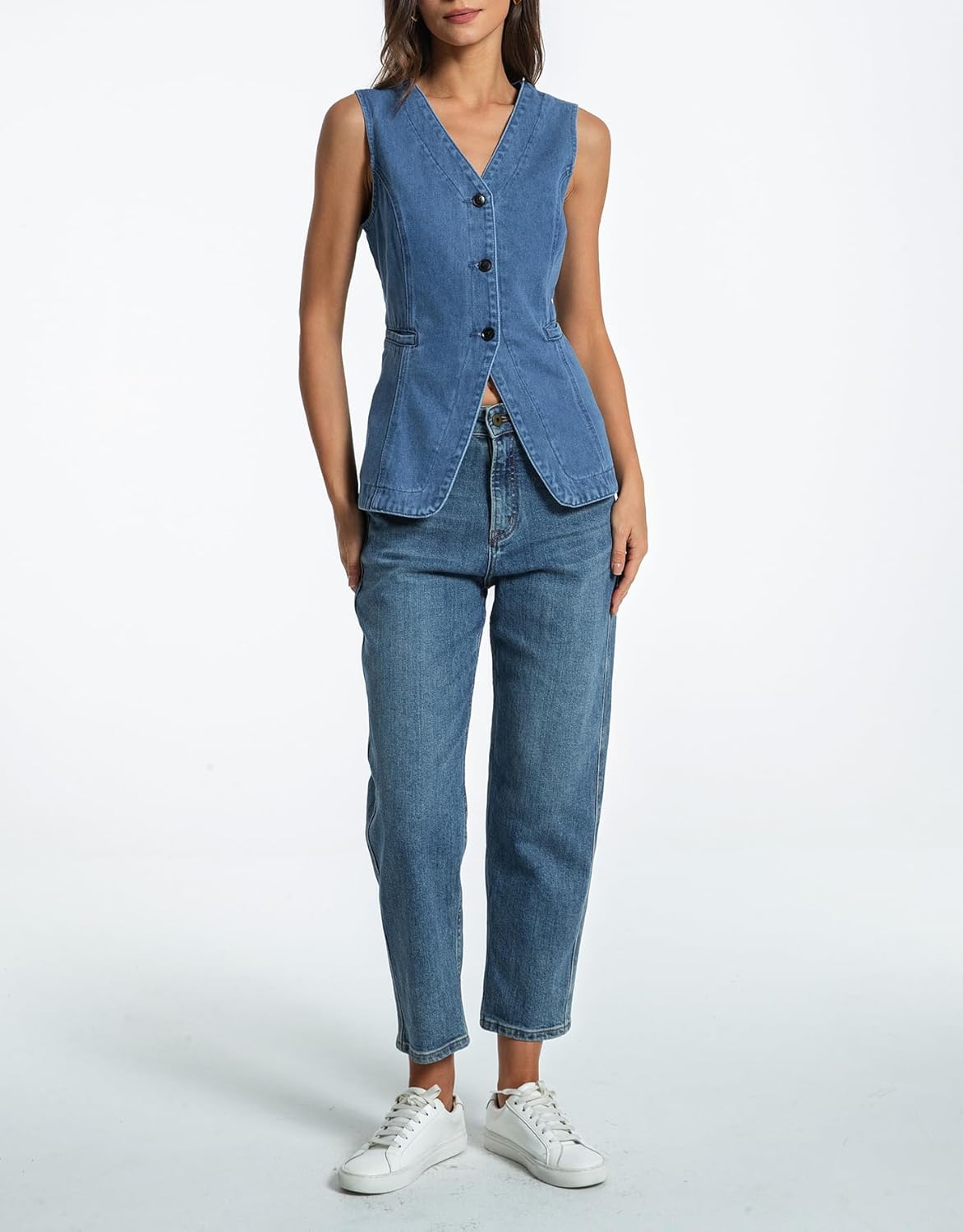 Kedera Denim Vest for Women Button Down Long Jean Waistcoat Casual Sleeveless Denim Jackets Slim Fit Jean Top - Image 5