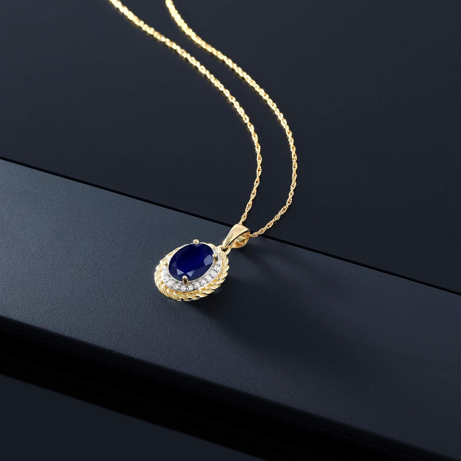 Gem Stone King 14K Yellow Gold Gemstone Birthstone and White Diamond Necklace | Oval 8X6MM | Gold Necklace for Women | With 18 Inch Chain - Image 5