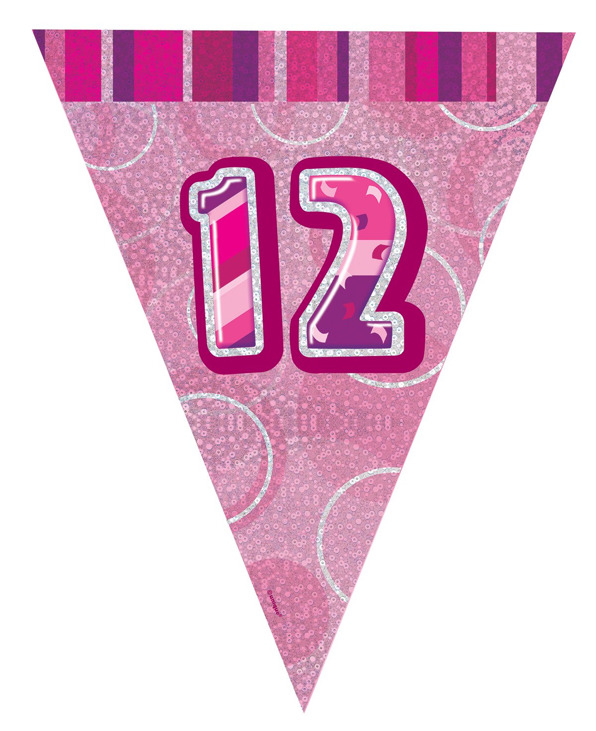 Unique Party Girls Pink 92132 - 9Ft Foil Glitz Happy 12Th Birthday Bunting Flags