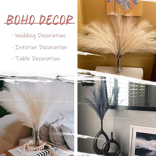 Miniatura 4 de U-LIAN 12 piezas de hierba de las pampas sintética blanca de 24 pulgadas, regalo para el día de San Valentín, decoración de hierba de pompas
