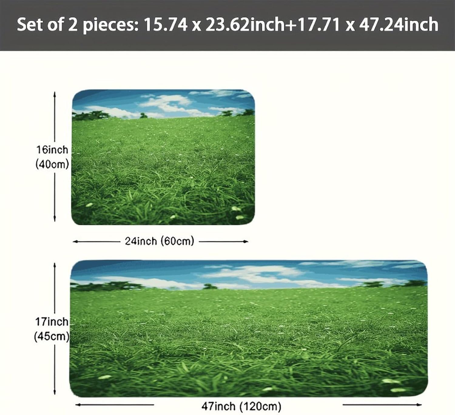 Green Lawn Kitchen Mats with 2PCS Non-Slip Washable,Kitchen Rug Heavy Duty Durable, Floor Mats for Kitchen,Office,Sink,Laundry