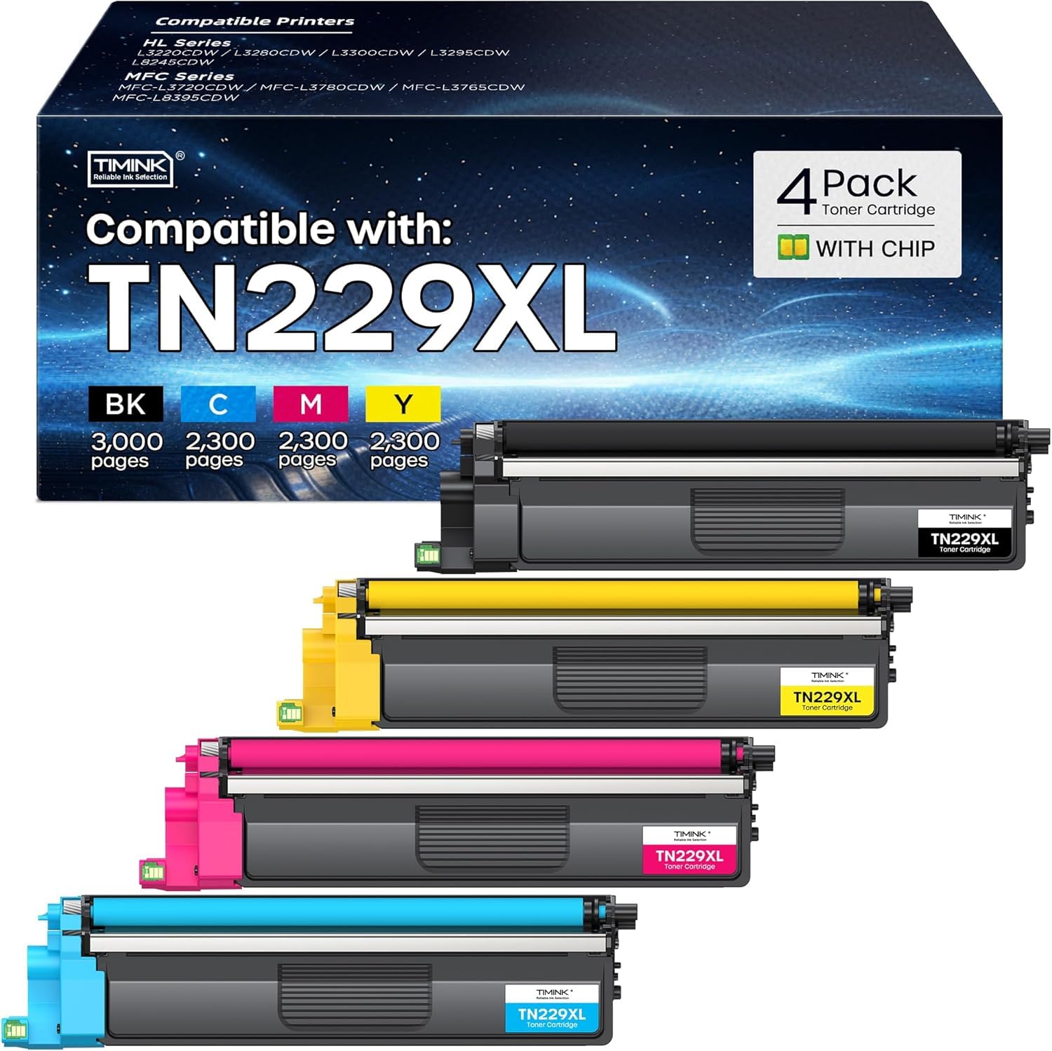 Photo 1 of *magenta busted* Compatible TN229XL Toner Cartridge Replacement for Brother TN229 XL TN 229XL TN229 Toner Work with Brother HL-L3220CDW MFC-L3720CDW HL-L3280CDW HL-L3300CDW MFC-L3780CDW Printer (BK/C/M/Y-4 Pack)