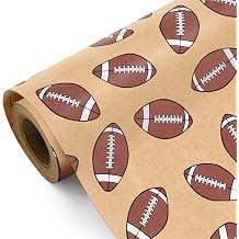 WRAPAHOLIC Kraft Football Wrapping Paper Roll - Mini Roll - 17 Inch x 9.8 Feet - Sports Rugby Ball Wrapping Paper, Perfect for Boys Birthday, Super Bowl
