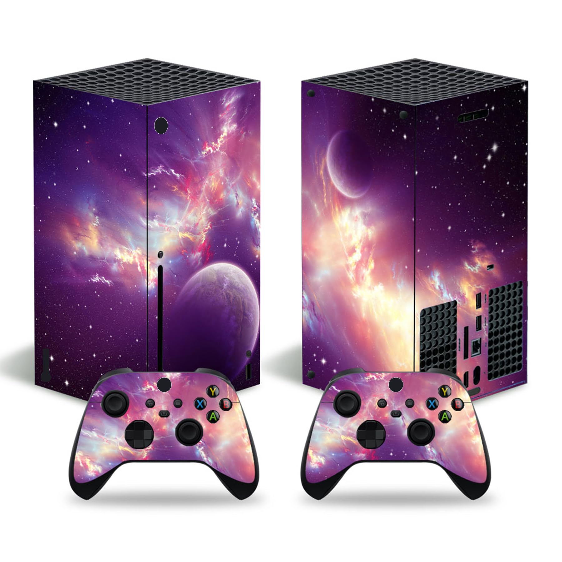Calcomanía de vinilo para Xbox Series X, cubierta protectora de vinilo para consola y controlador Xbox Series X, juego completo de funda de consola de juegos para X Box Series X (cielo morado)