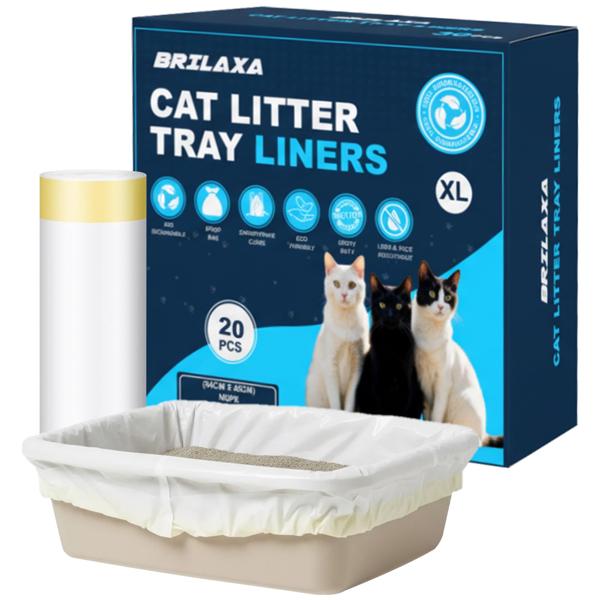20 XL Cat Litter Tray Liners 94x45cm | 3 Mil Thick Drawstring Bags | Tear & Leak Resistant for Jumbo Litter Boxes | Heavy Duty Litter Liners for Multi-Cat Households | Easy Clean Up
