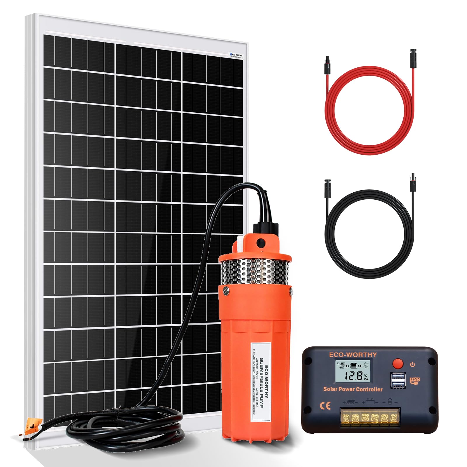 ECO-WORTHY Solar Well Pump System - 100W Solar Panel with 12V Deep Well Water Pump for Home Irrigation Ranch Farm
