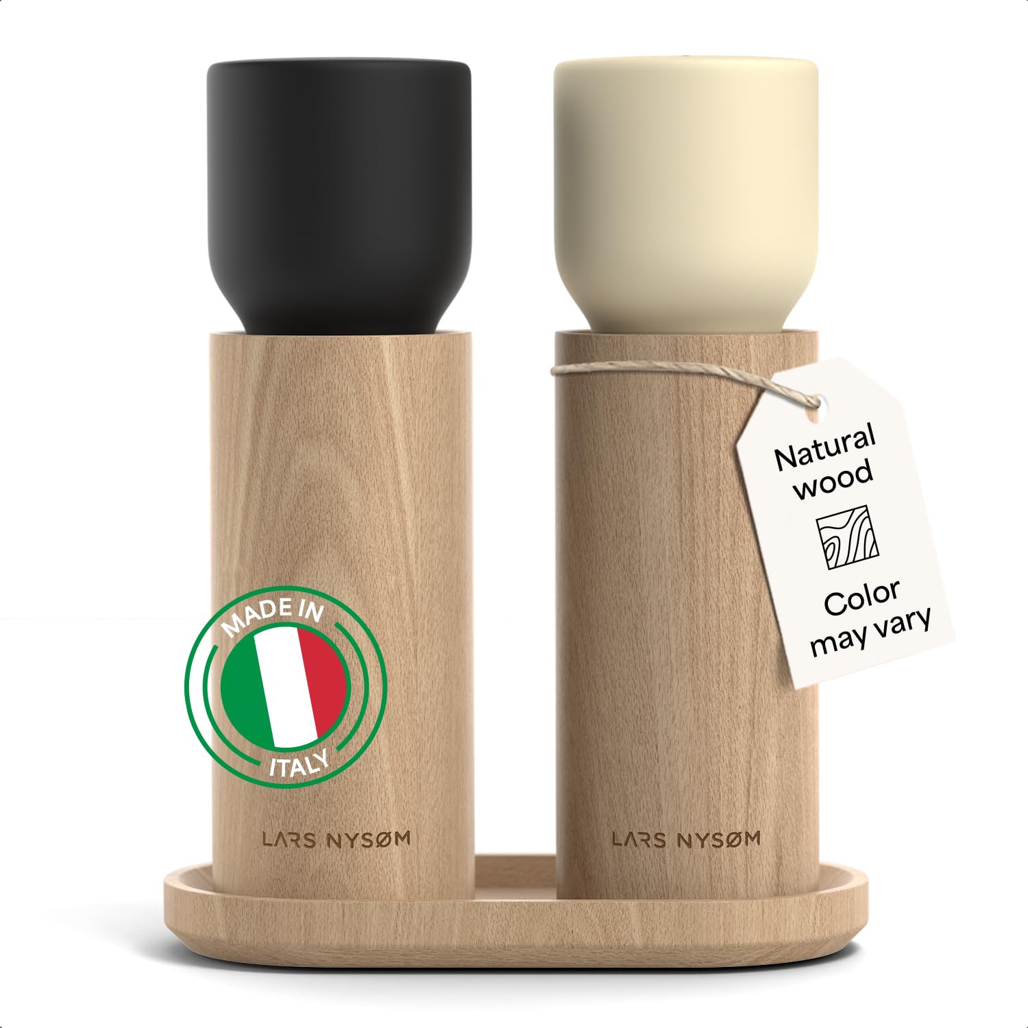 LARS NYSØM Manual Grinder Set and Wooden Tray - Salt and Pepper