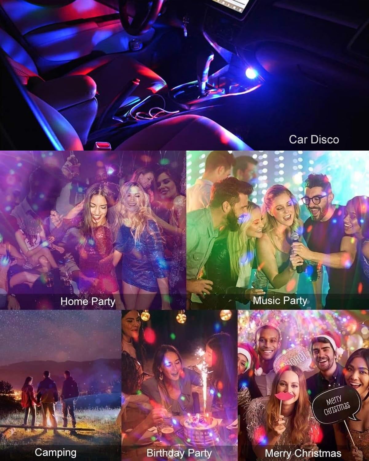 Lumières disco Holihifi à activation sonore pour fête - Compatible avec interface USB et téléphones portables
