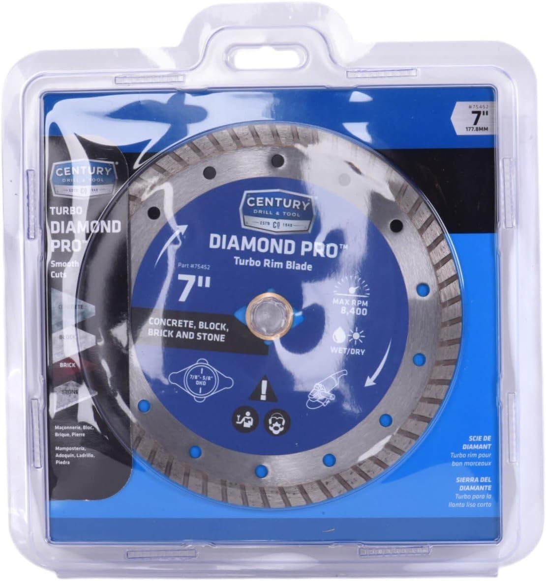 Century Drill & Tool 75452 Professional Turbo Rim Diamond Pro Saw Blade, 7"