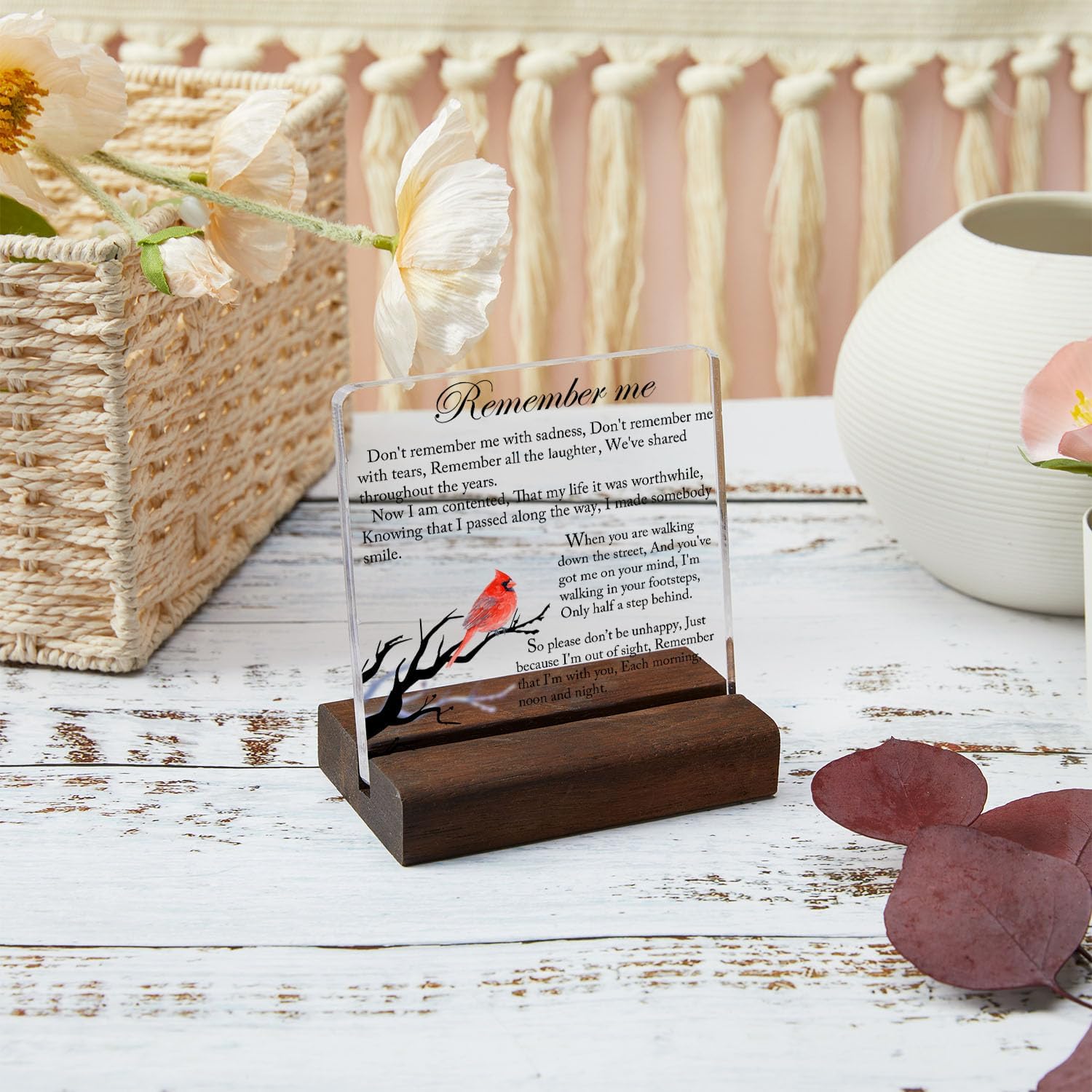 Sympathy Gifts, Cardinal Sympathy Gift, Memorial Gifts for Loss of Loved One Condolence Grief Bereavement Present in Memory of Mother Father Husband Wife - Clear Plaque Sign With Wooden Stand - Image 5