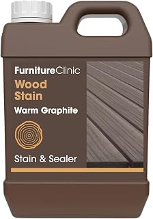Furniture Clinic Wood Stain, Slate, 2.5L, for Fences, Decks, Outdoor Projects, Wood Stain and Sealer in one, Water Based Formula, One Coat, Matte Finish, Non Toxic, for Furniture, Floors, Cabinets