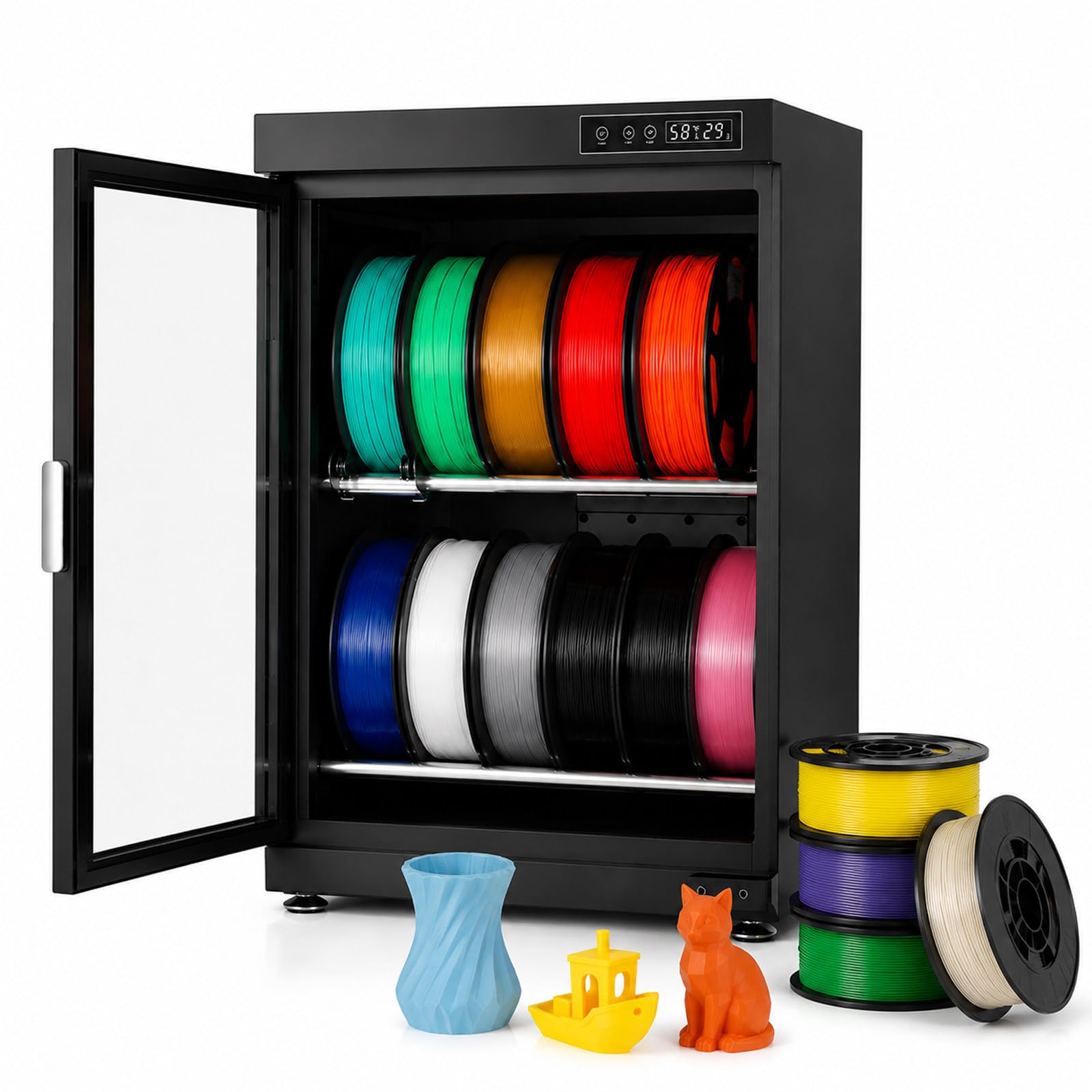 JIYINGHUI 3D Printer Filament Dryer Box,Anti-Moisture Storage Box Holding 10-18 Filament Spools,w/Auto Humidity Control (RH15%-RH60%), for PLA PETG ABS TPU 70L