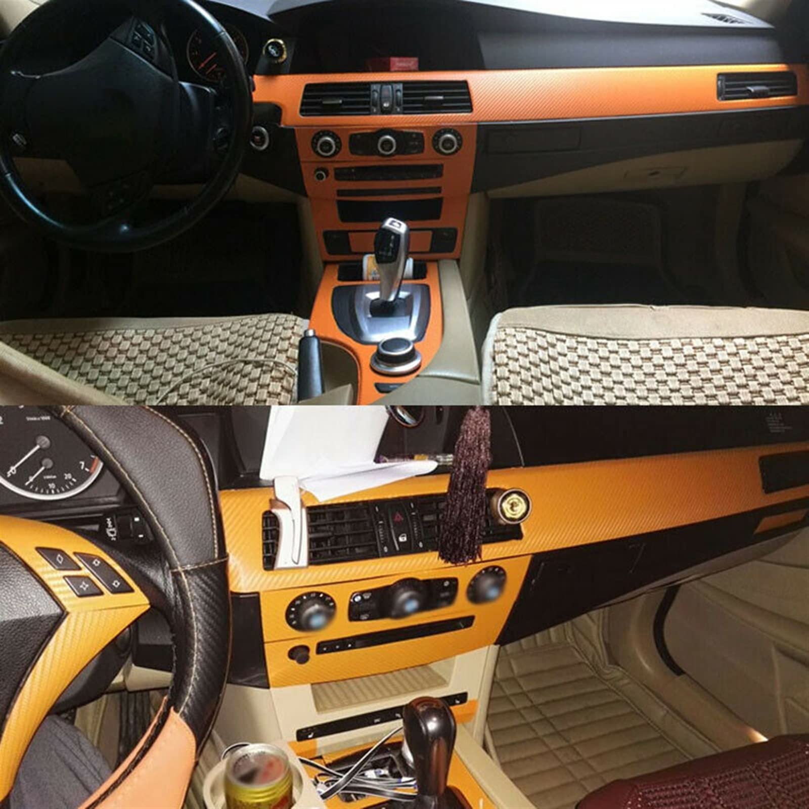SLIMES Garniture D'autocollant Intérieur De Voiture pour BMW Série 5 E60 2006 2010 Console Centrale Élégante Décorative 3D en Fiber De Carbone Brillante