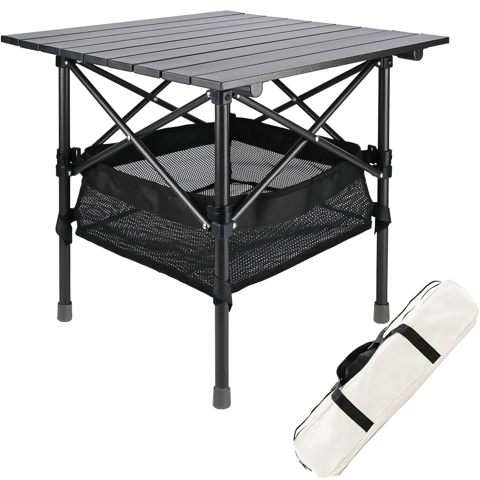 achard Foldable Table, Folding Camping Table, Roll-Top Table w/Mesh Bag, Roll-up Table with Mesh Storage Organizer and Carry Bag, Folding Beach Table for Camping, Beach, Picnic, BBQ (53 * 50 * 50CM)