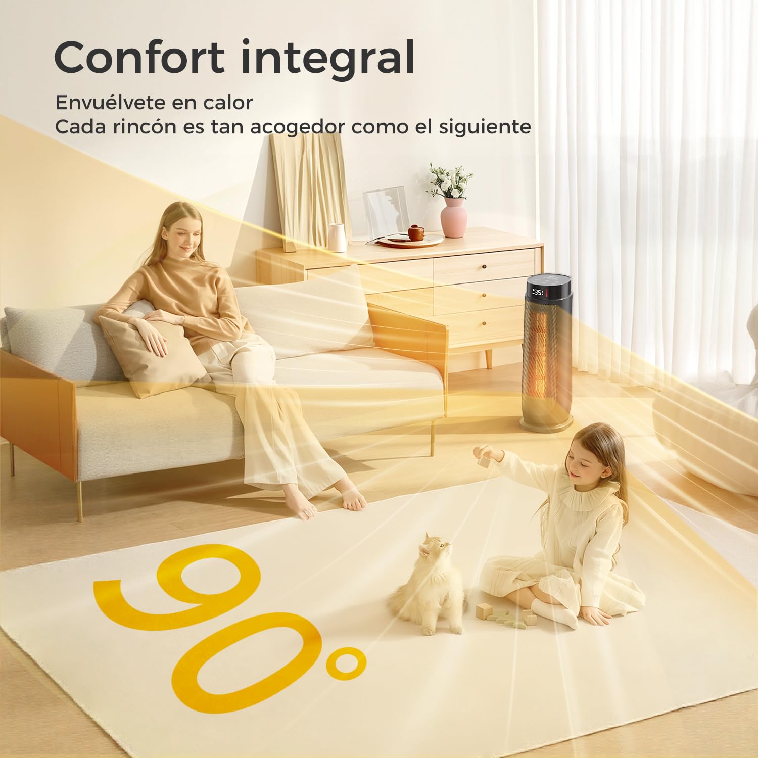 Aroeve Calefactor Bajo Consumo, Calefactor Electrico Cerámico PTC 2000W 4 Modos Incluye ECO, Oscilación 90°, Temporizador 24h con Control Remoto, Protección Contra Sobrecalentamiento y Vuelco, Hogar