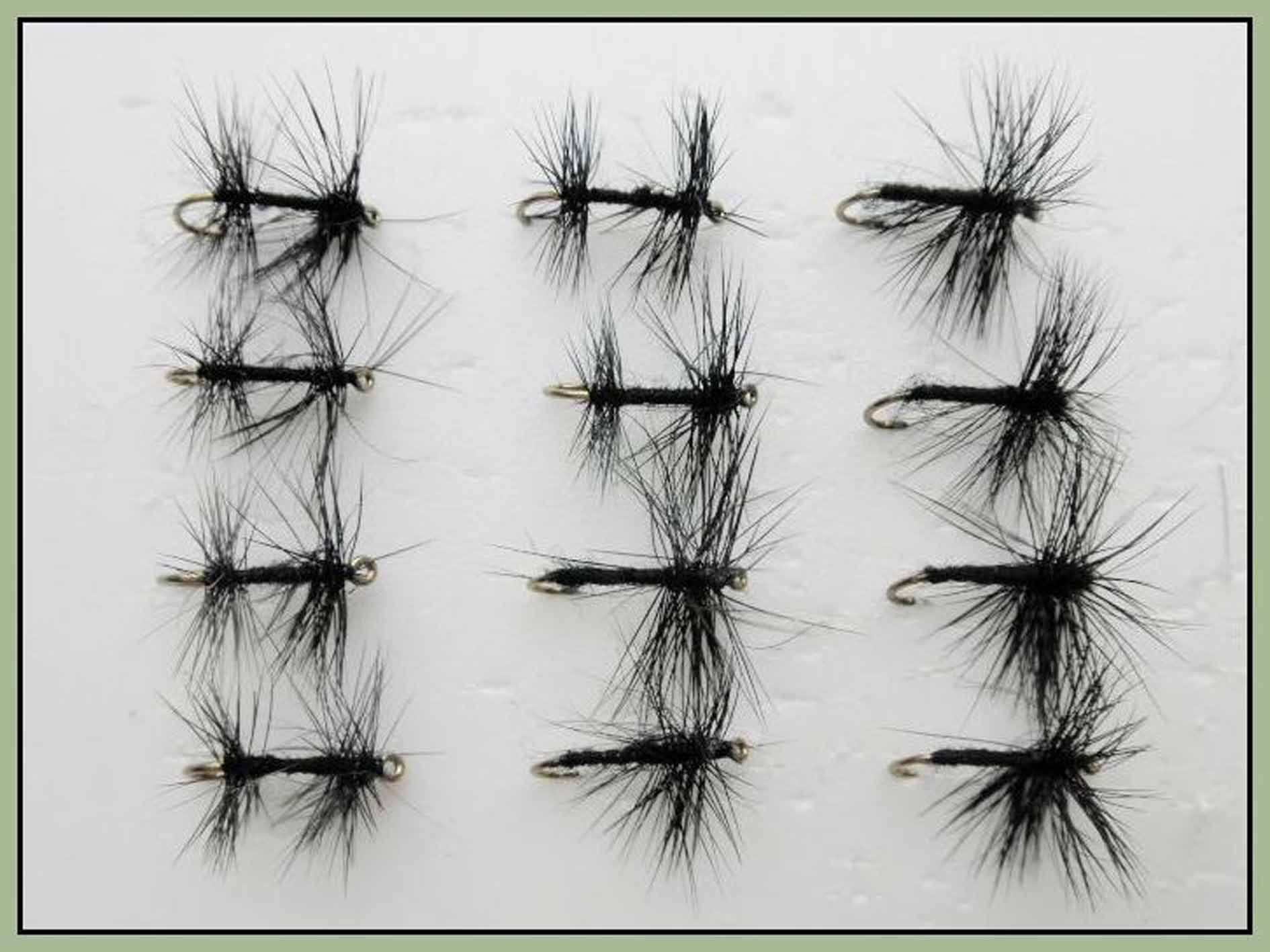12 Black Dry Flies - Black Spider and Knotted midge, Dry Trout Flies, Choice of sizes up to size 20 (18)