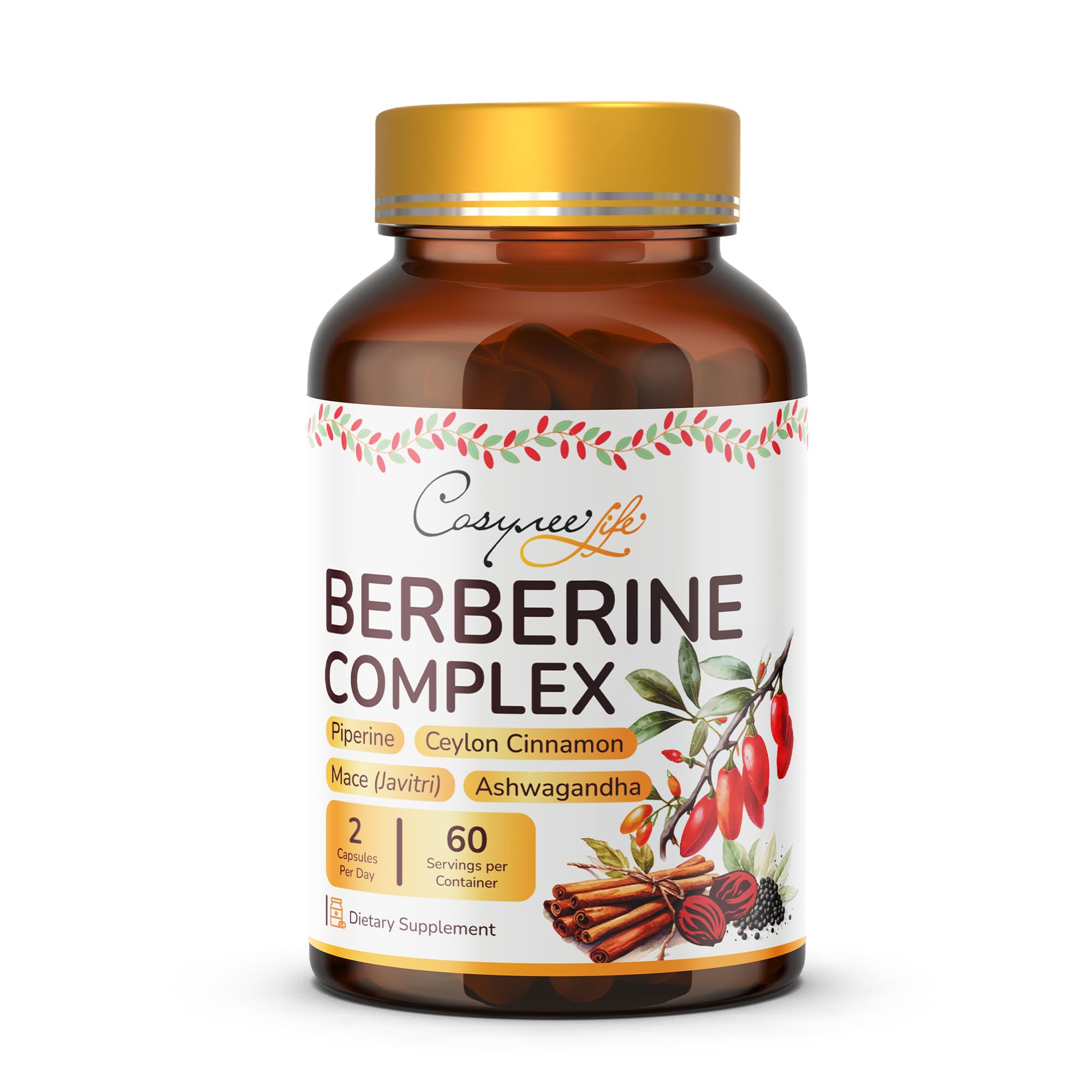 Premium Berberine HCL 400 mg (Raw Equivalent to 1200 mg Berberine), 120 Capsules - Plus Pure True Ceylon Cinnamon, Berberine HCI Root Capsule Pills - Immune System, Healthy Management