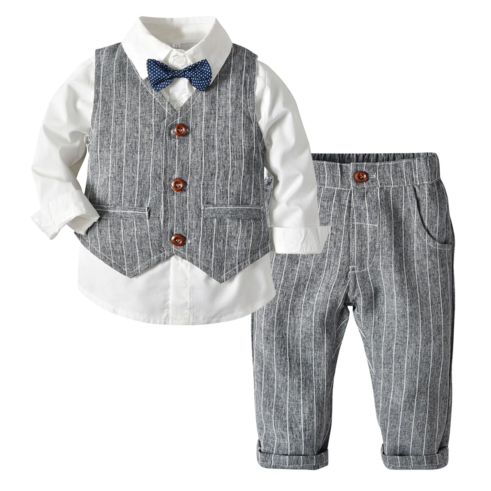 4 Pezzi Completo Elegante Bambino Abito Cerimonia, Ragazzi Abito Formale Nozze Maniche Lunghe Camicie + Papillon + Gilet + Pantaloni