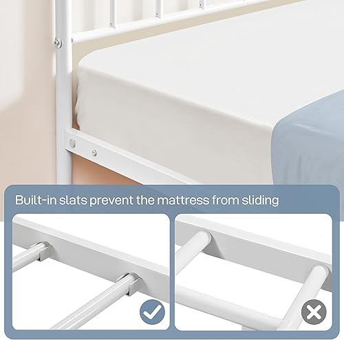 Miniatura 62 de Yaheetech Base de cama individual con plataforma de metal, base de colchón con cabecero y estribo, no necesita somier, almacenamiento debajo de la
