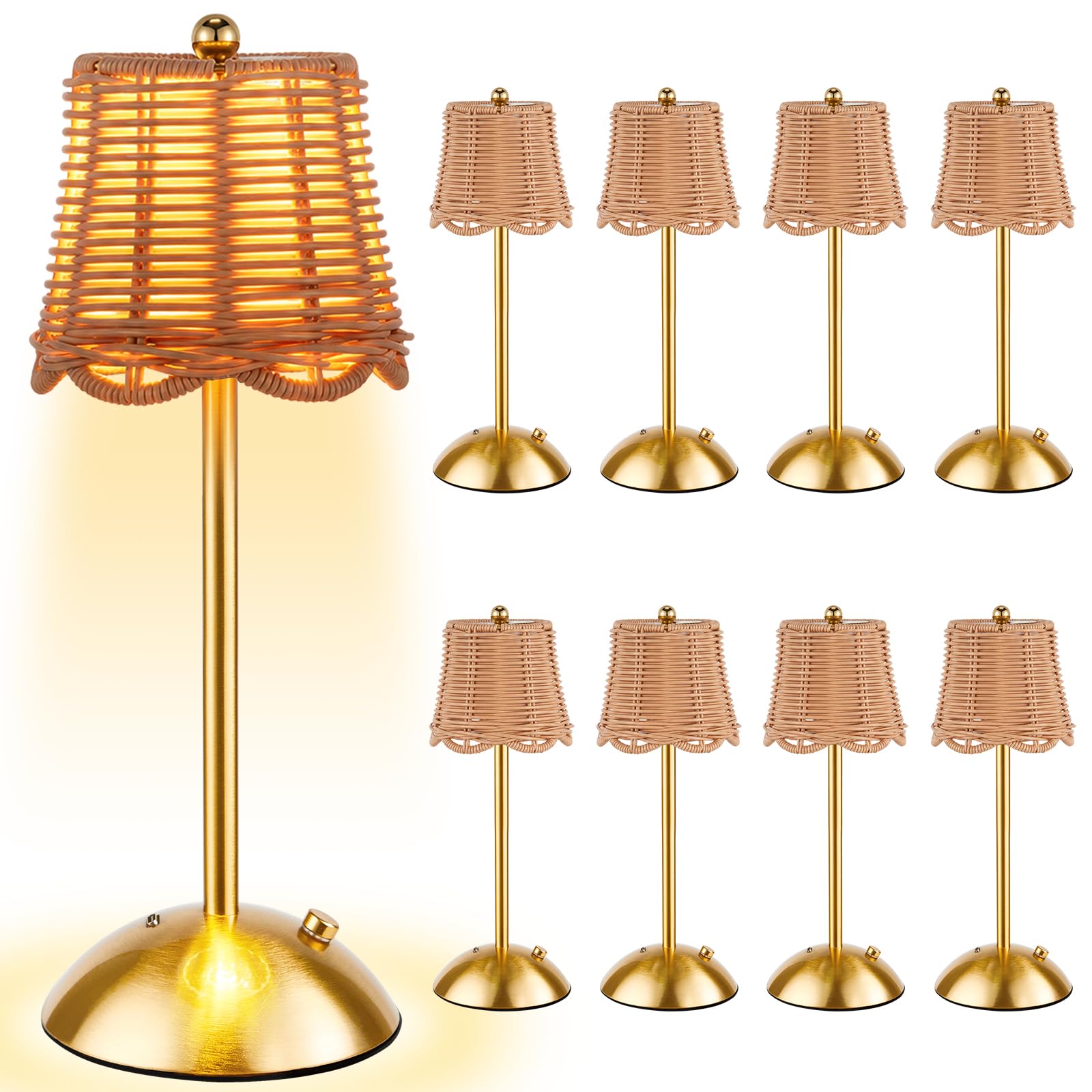 Lot de 8 lampes de table sans fil rechargeables dorées