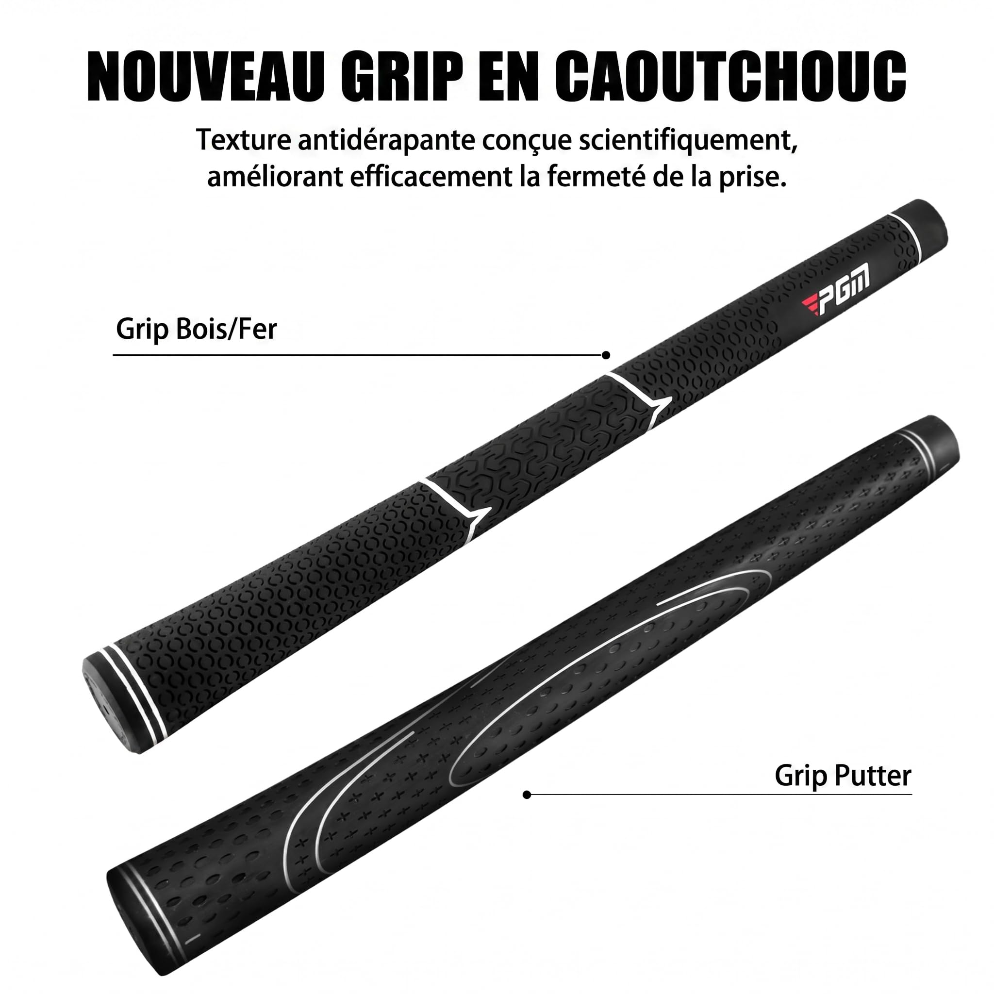 PGM Ensemble complet de clubs de golf pour homme - 12 pièces - 3 bois (n°1, 3, 5), 1 hybride (n°4H), 6 fers (n°5, 6, 7, 8, 9, PW), 1 sand wedge (52°), 1 putter - Sac de golf avec support - Tête de
