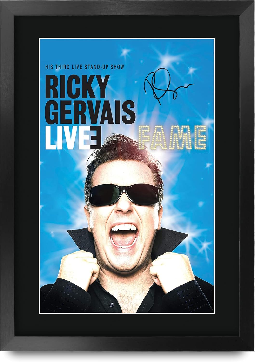 HWC Trading Ricky Gervais Live 3 Fame 16 x 12 inch Framed Gifts Printed Signed Autograph Poster for TV Memorabilia Fans - 16" x 12" Framed