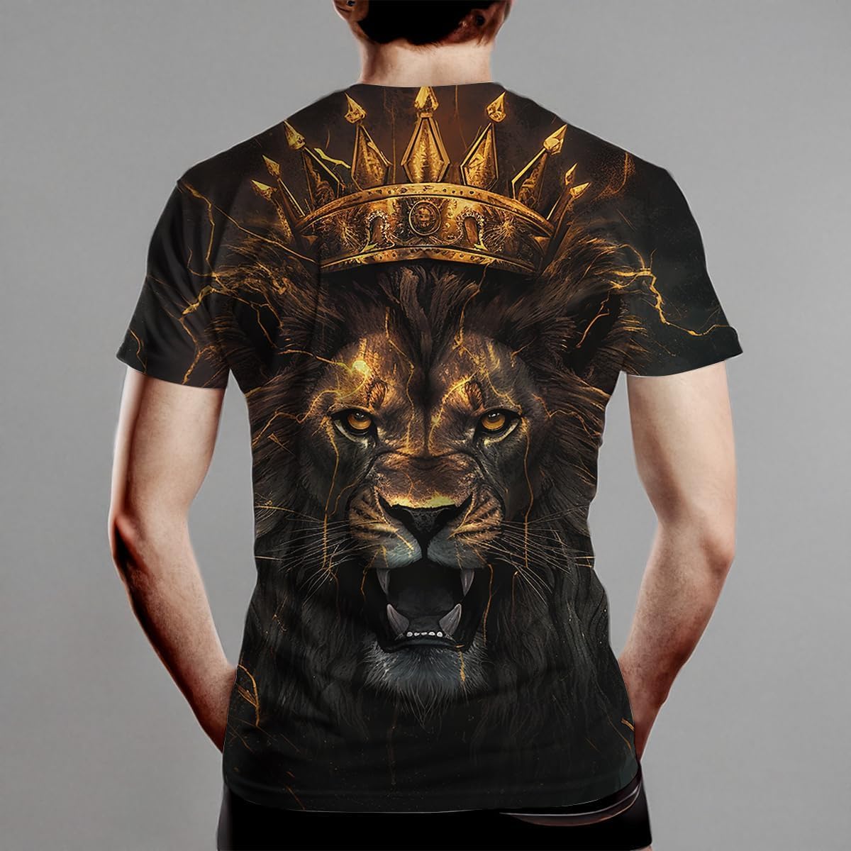 Men's Lion with Crown T-Shirt Casual Graphic Short Sleeve Shirts - Image 6
