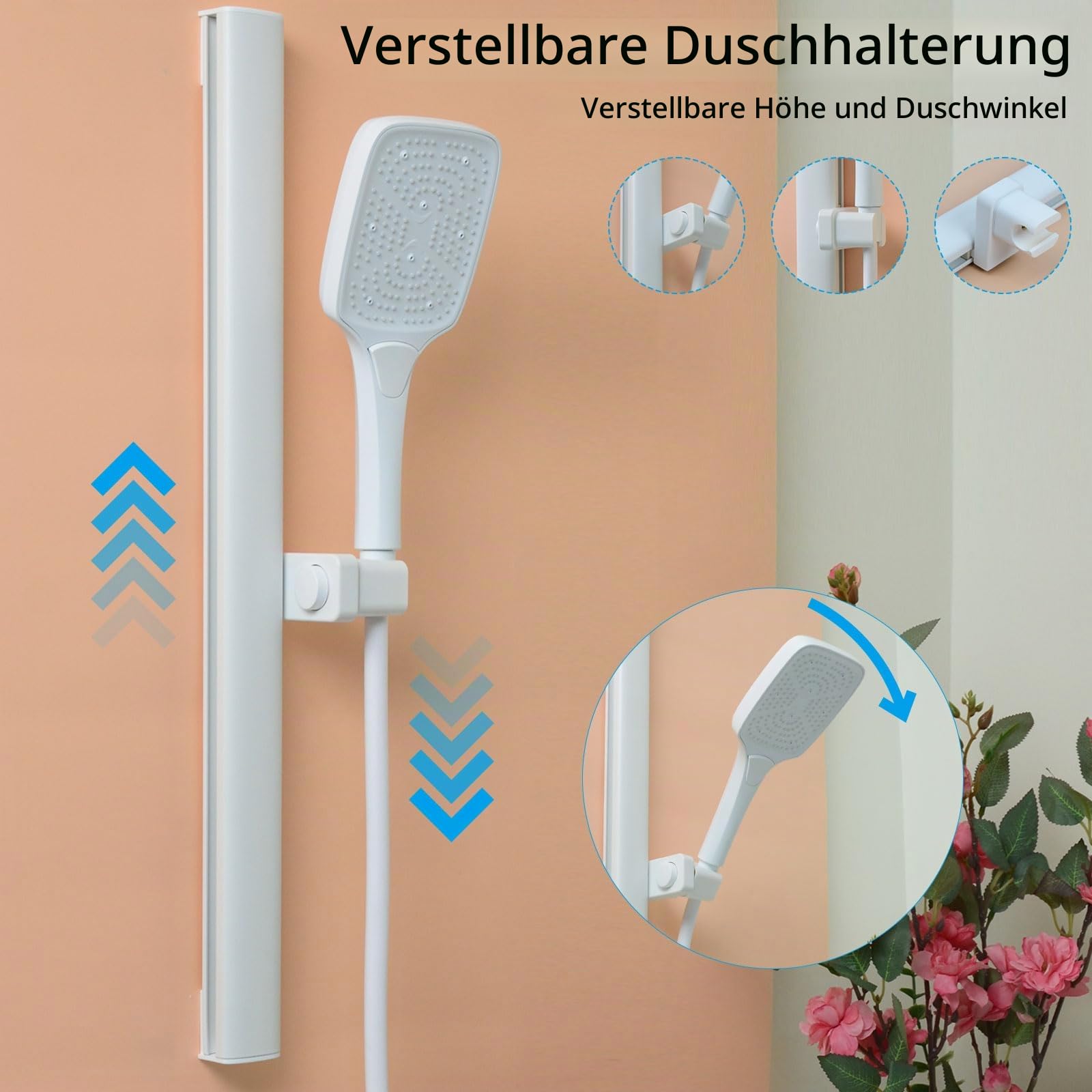 PHASAT Badewannenarmatur Wasserfall mit Handbrause, Duscharmatur mit Hubstange, Duschbrause mit 3-Fach verstellbarem Duschkopf, Badewanne Wasserhahn Duschset Weiß PTBW16E
