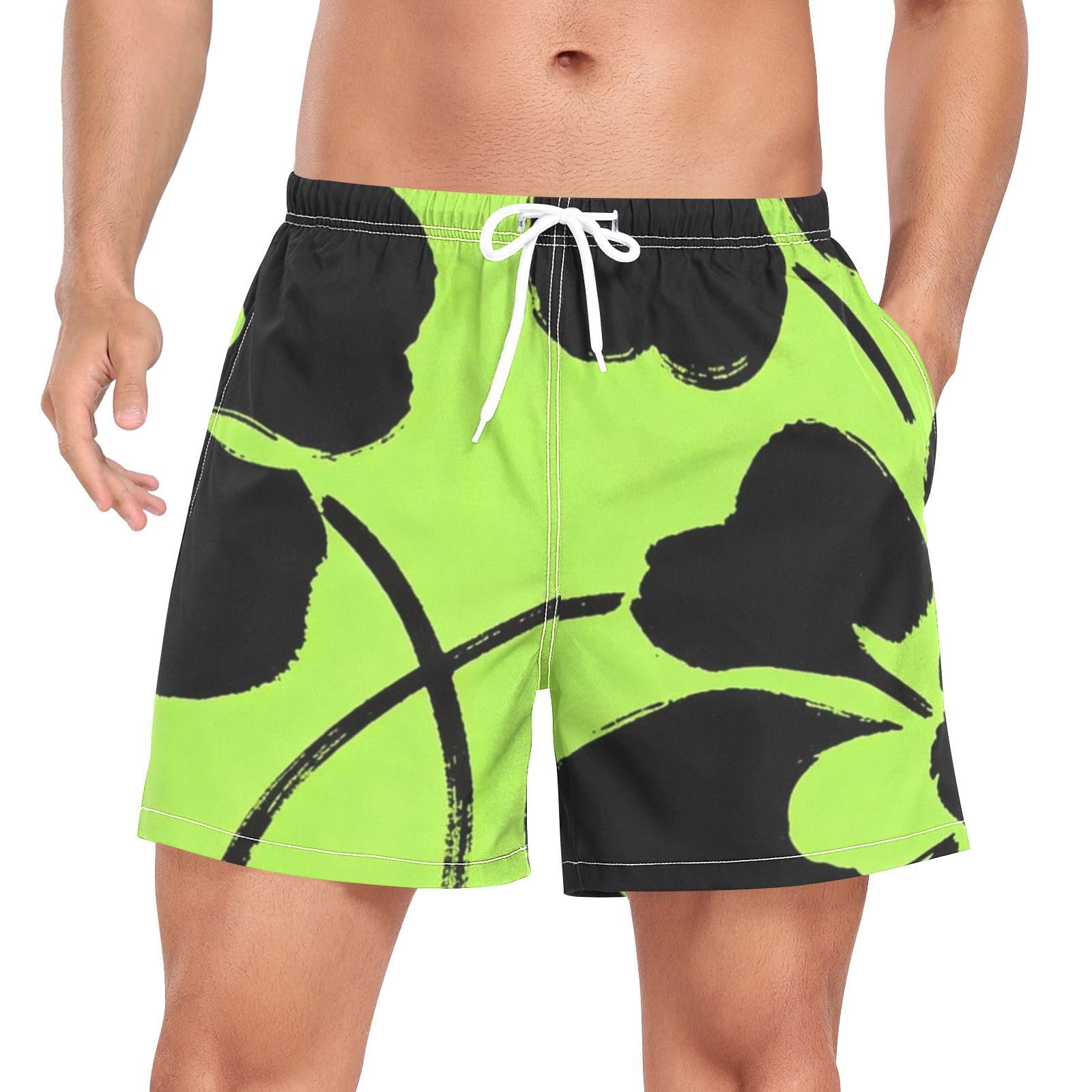 Traje de baño de hombre para playa y piscina con flores verdes llamativas 8