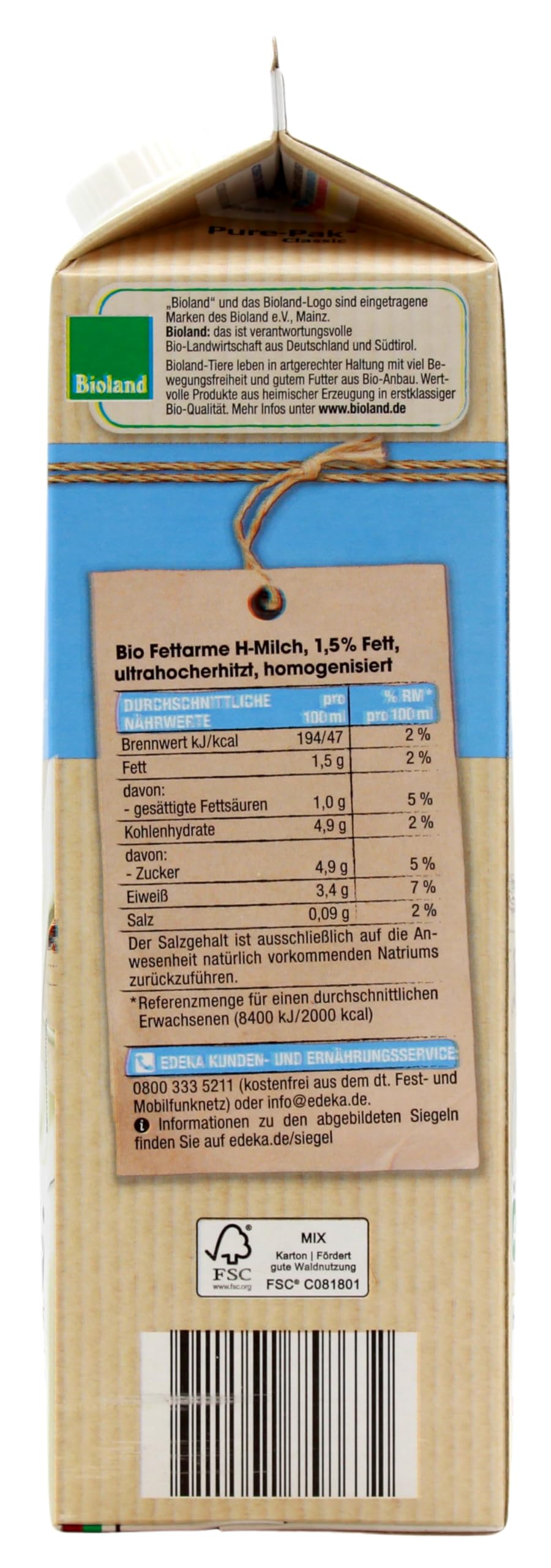 Edeka Bio fettarme H-Milch 1,5% Fett, 10er Pack (10 x 1 l)