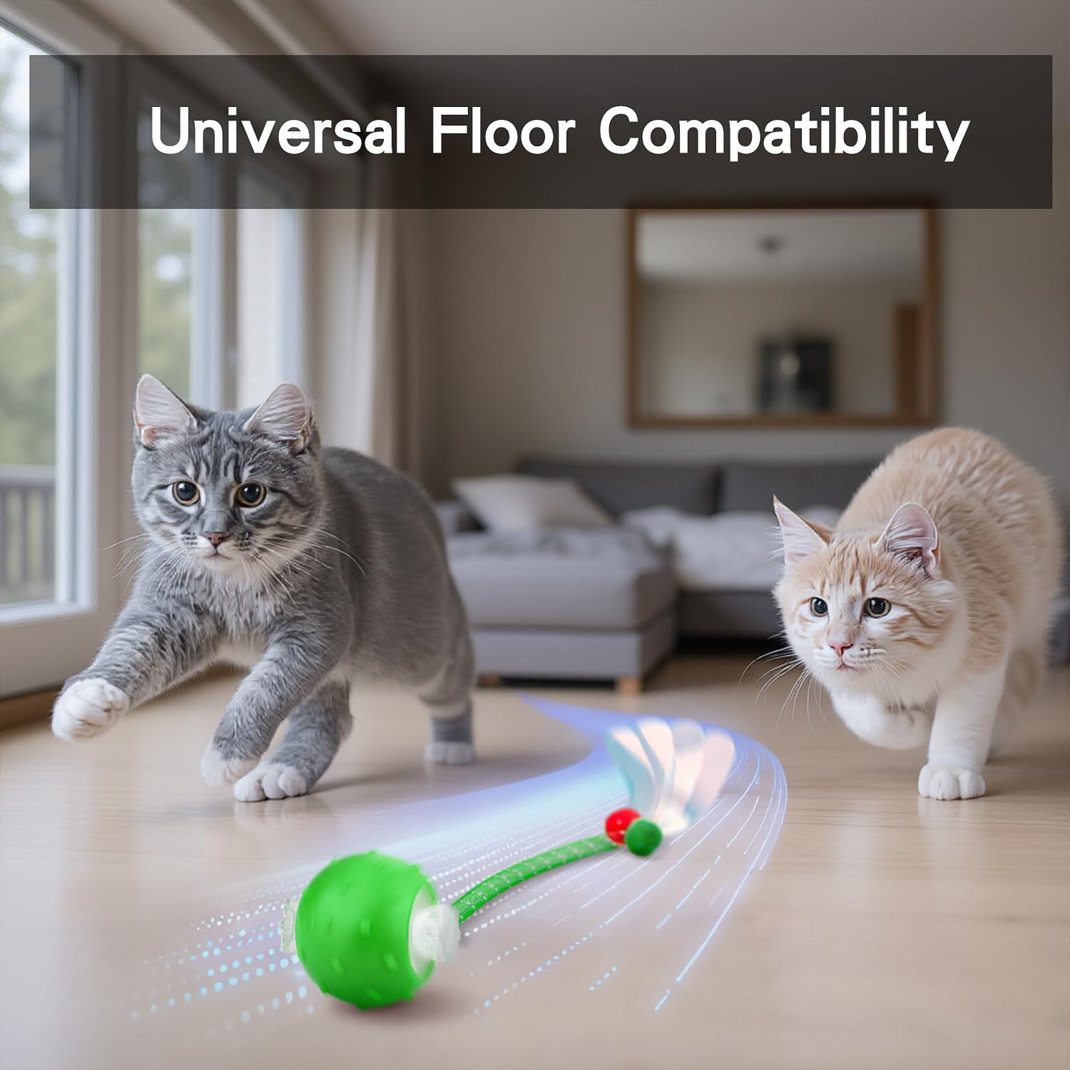Palla interattiva per gatti da interni, palla per gatti agile che rotola automaticamente, con coda in rete elastica, ronzio e movimento attivato, 2 accessori per coda, giocattolo per gattini