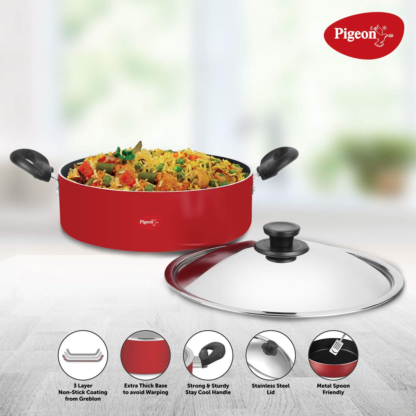 Pigeon Aluminium Non-Stick 11L Biryani Pot with Stainless Steel Lid
