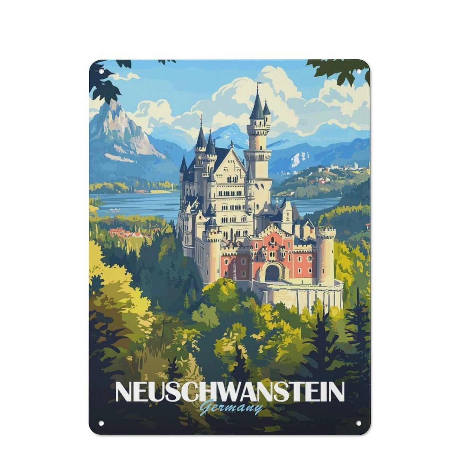 Junmoney Style-22 Neuschwanstein Castle Rustic Metal Sign 40X30cm For Café Or Home Bar, Suited To Home Bar Enthusiasts, For Retro Home Interiors