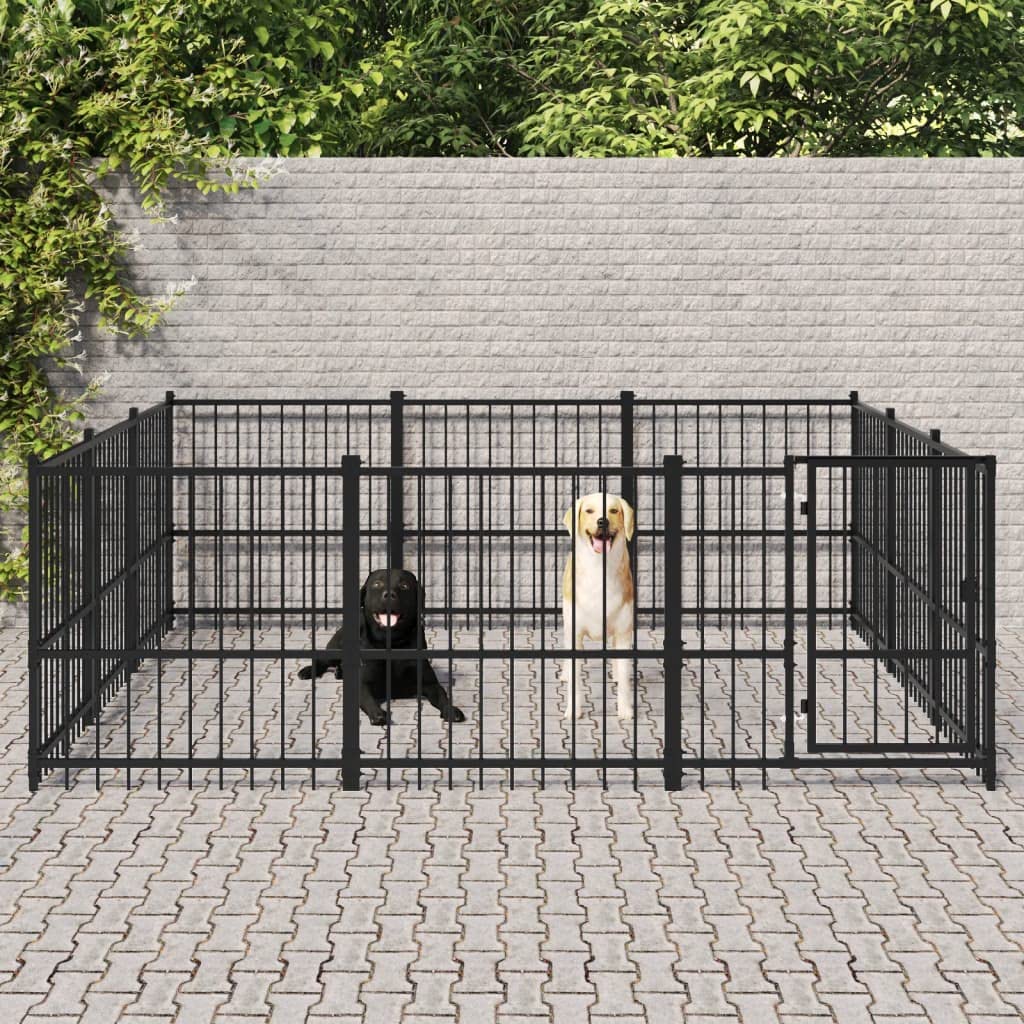 Perrera para perros exterior de acero con recubrimiento en polvo, 8,47 m², para jardín, con puerta giratoria para cachorros, caseta para perros, recinto de seguridad y protección