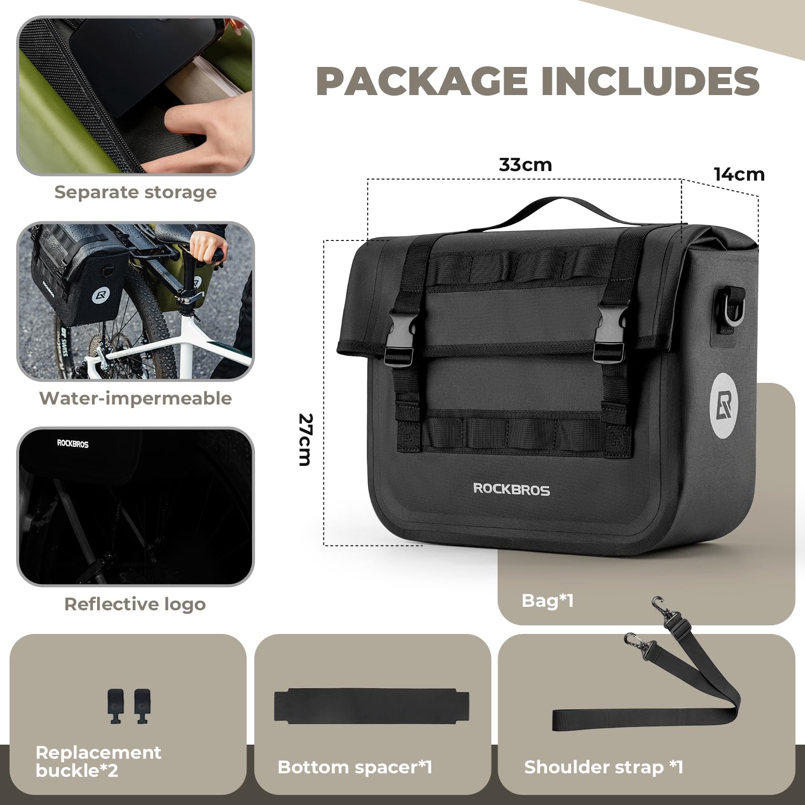 ROCKBROS Pannier Bag Bike Rack Bag 9-15l Wodoodporna Torba Na BagażNik Rowerowy Odblaskowe Torby Rowerowe Na Tylny BagażNik, Tylny BagażNik, Tylne Siedzenie Dwustronna Sakwa Rowerowa Do Przechowywania