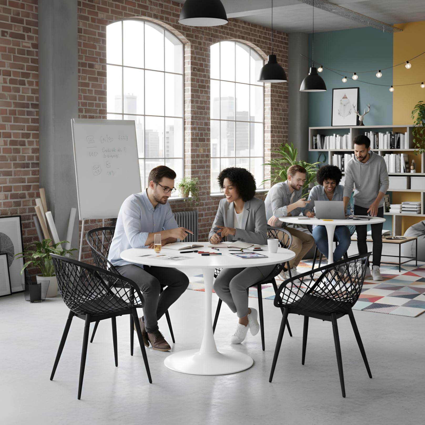 Table de Salle a Manger Ronde Blanche de 110 cm Diametre pour 4 à 6 Personnes, Table Ronde Salle Manger Moderne avec Base en Métal pour Cuisine Salon Restaurant Café Bureau, Blanc