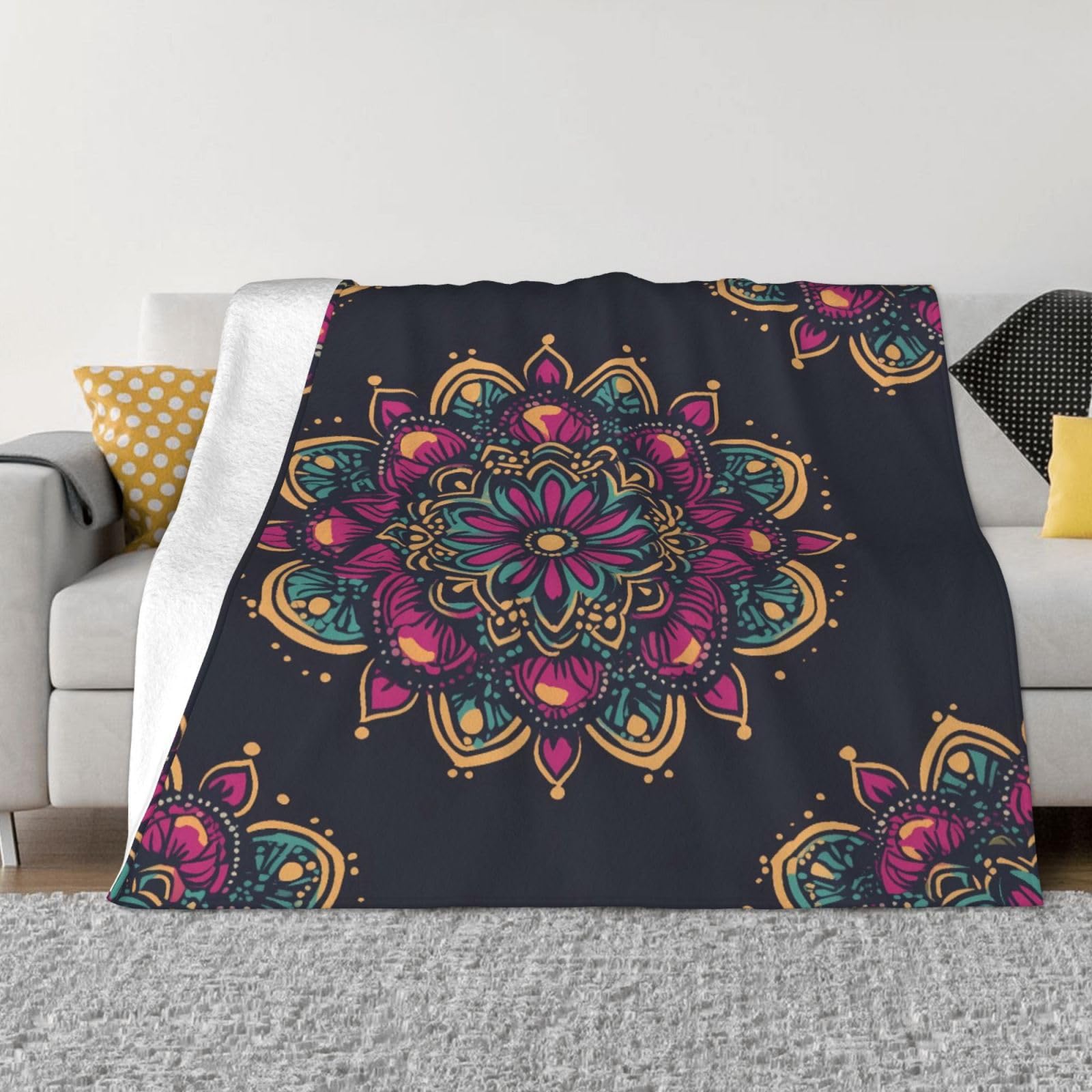 Couverture flanelle douce Mexpekil plaid fleurs vintage bohème ethnique canapé lit