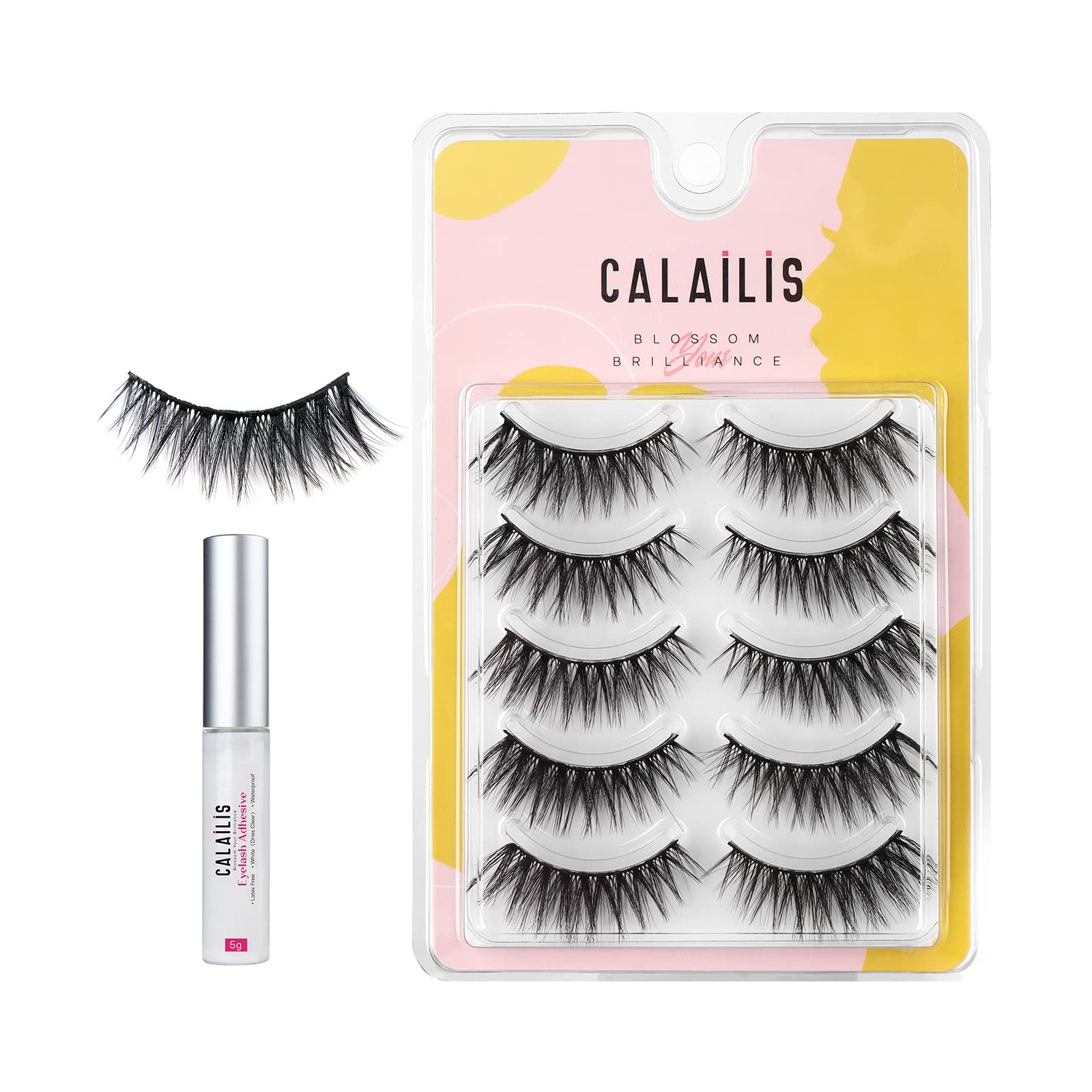 CALAILIS 5 Pairs False Eyelashes, Natural 3D Fake Eyelashes Pack,Dramatic Long Fluffy Volume Soft Bushy Fake Eyelashes Easy to Apply Suitable for Party, Stage Performance or Daily Makeup CS519