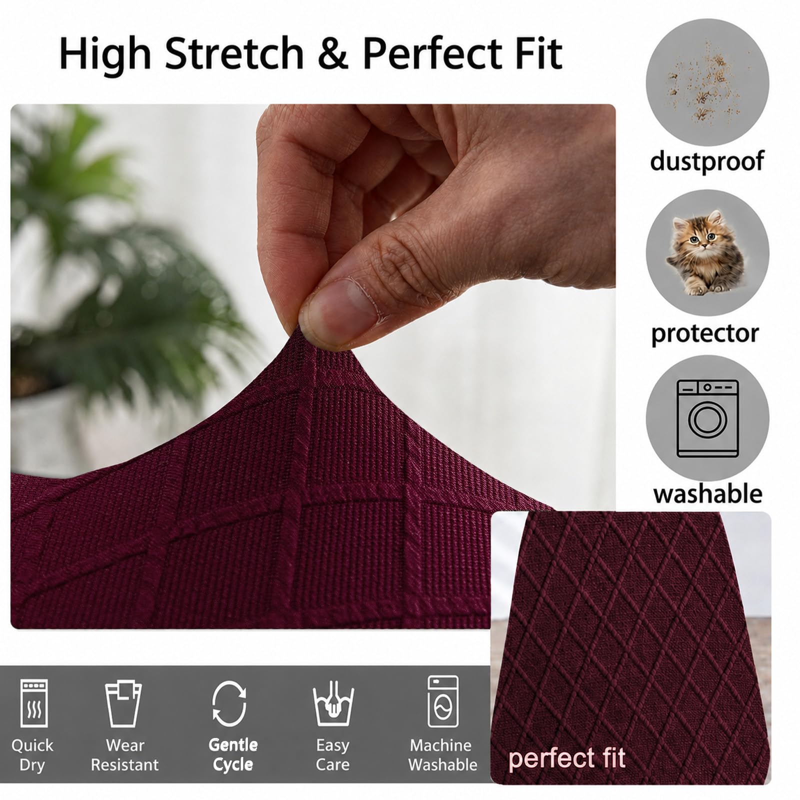 Stuhlhussen 6er Set, Strech Stretch Stuhlbezug mit mittlerer Rückenlehne, abnehmbar waschbar Stuhlschutz für Haus, Küche, Esszimmer, Party, Bankett, Hochzeit, Club, Weinrot