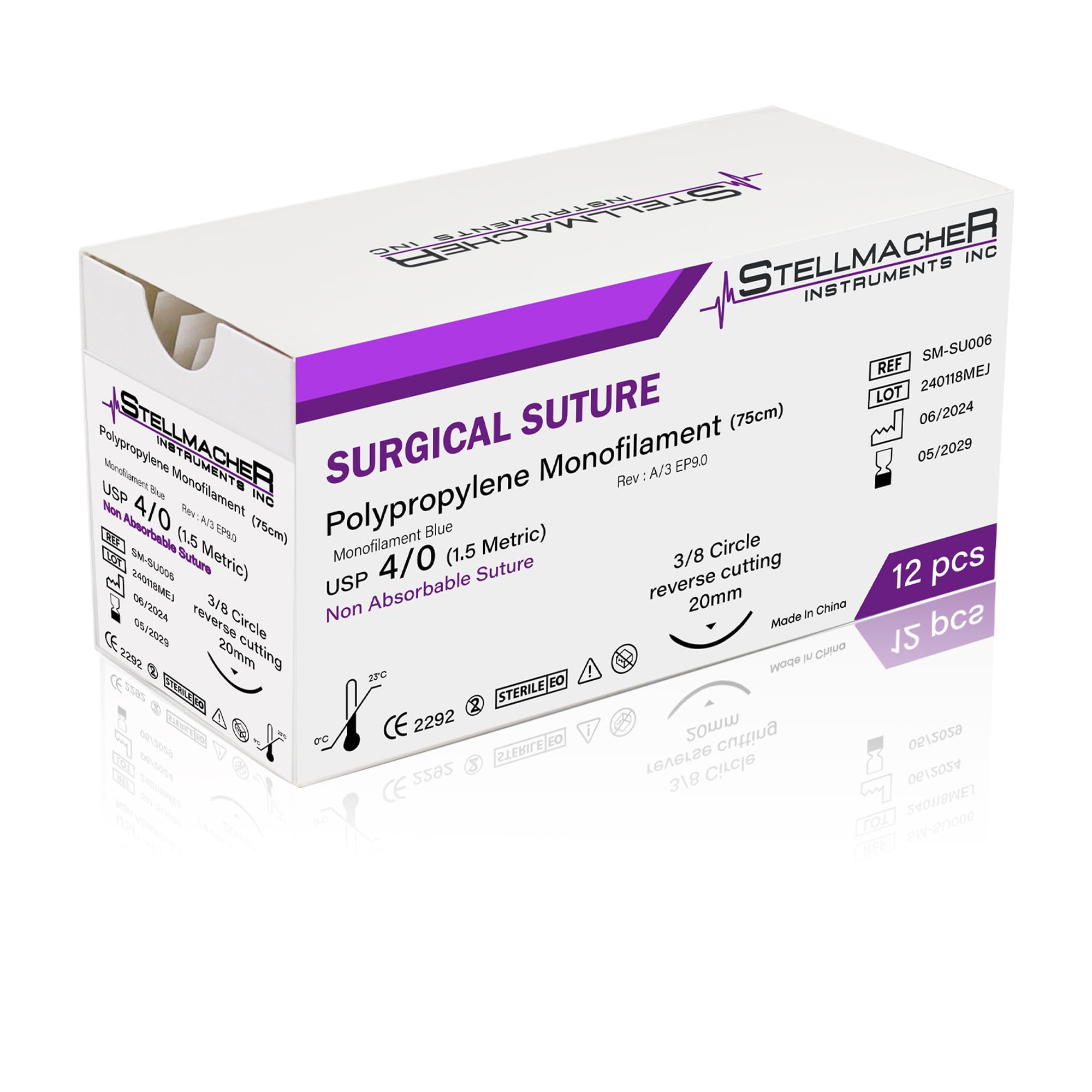 StellMacher Sutures Thread with Needle | 12 Pcs Surgical Practice Suture Kit for Students | Training Sterile Stitching Pad First Aid Emergency Travel,