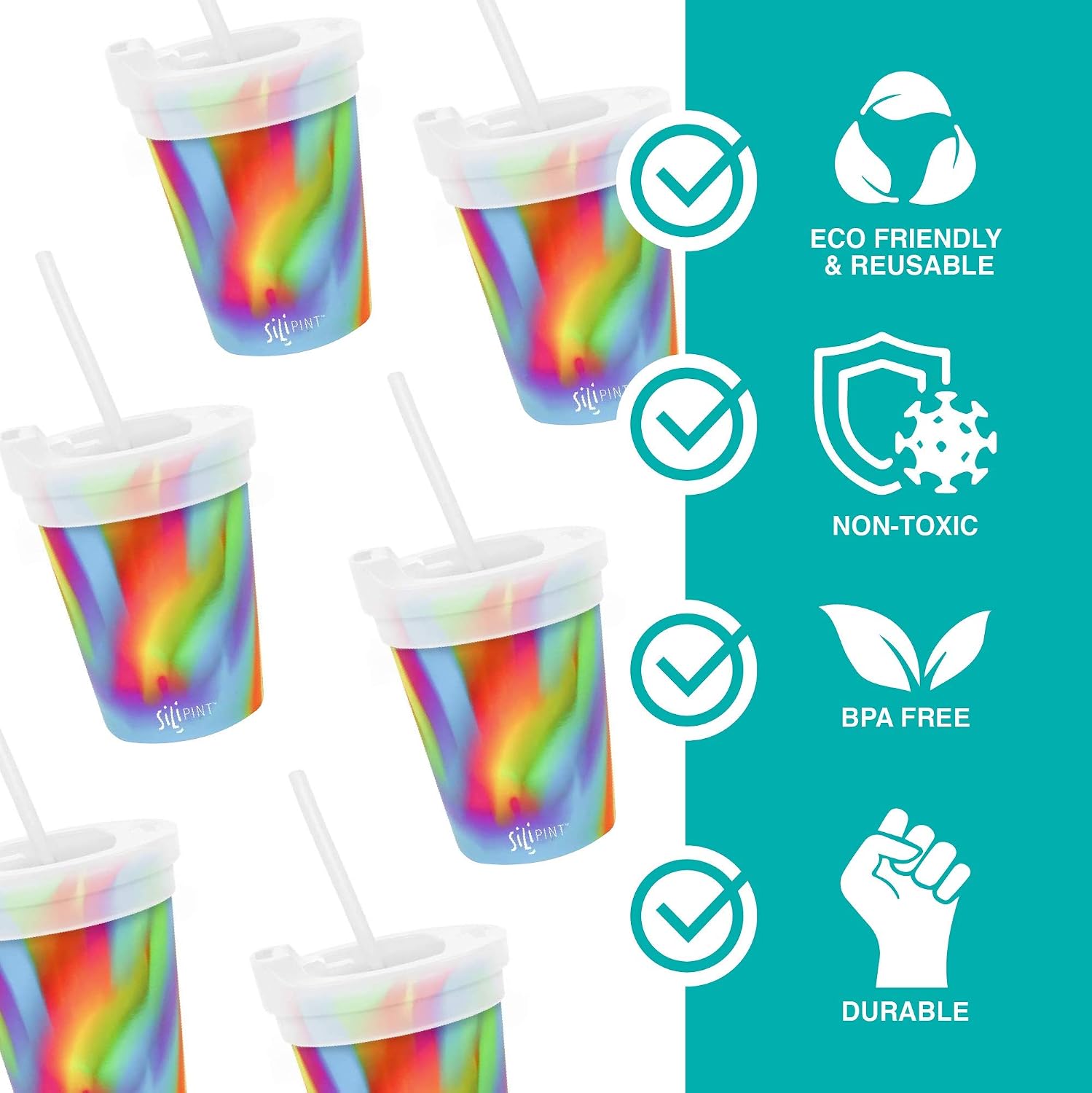 Silipint Silicone Kids’ Cups with Lids and Straws, Unbreakable, Durable, Safe, and Fun Silicone Kids’ Tumblers, Arctic Sky, Pack of 2