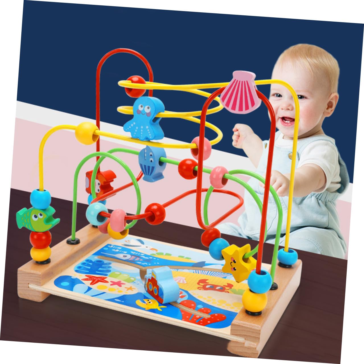 Giocattolo Educativo Labirinto di Perline Vita Marina per Materiale Sicuro e Vernice Atossica Gioco per Sviluppo Cognitivo e Coordinazione Regalo Creativo per Piccoli