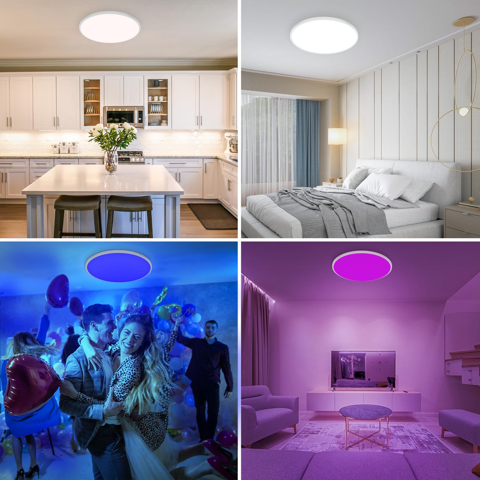 Litake Luz de Techo LED Regulable 24W, RGBW Lámpara de techo que cambia de color para el dormitorio Habitación de los niños Sala de estar Cocina Balcón 1800LM 3000K-6500K Plano Redondo φ30 * 4.8 / CM