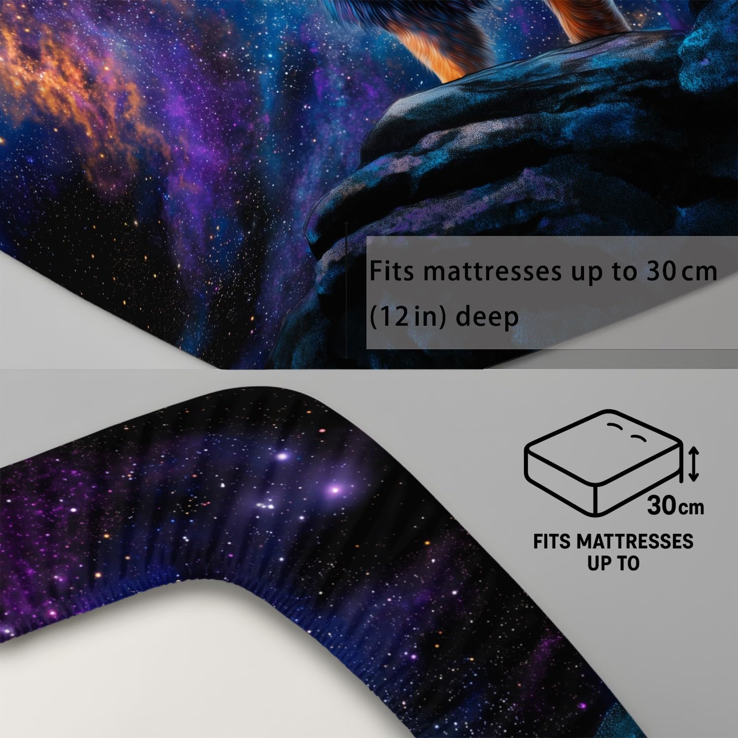 Fantasie Tier Spannbetttuch Löwe Sternenhimmel Nebelwolke Spannbettlaken 200 x 200 x 30 cm 3teilig Mikrofaser Bettwäsche Set mit 2 Kissenbezüge 80 x 80 cm Kein Flachbettlaken