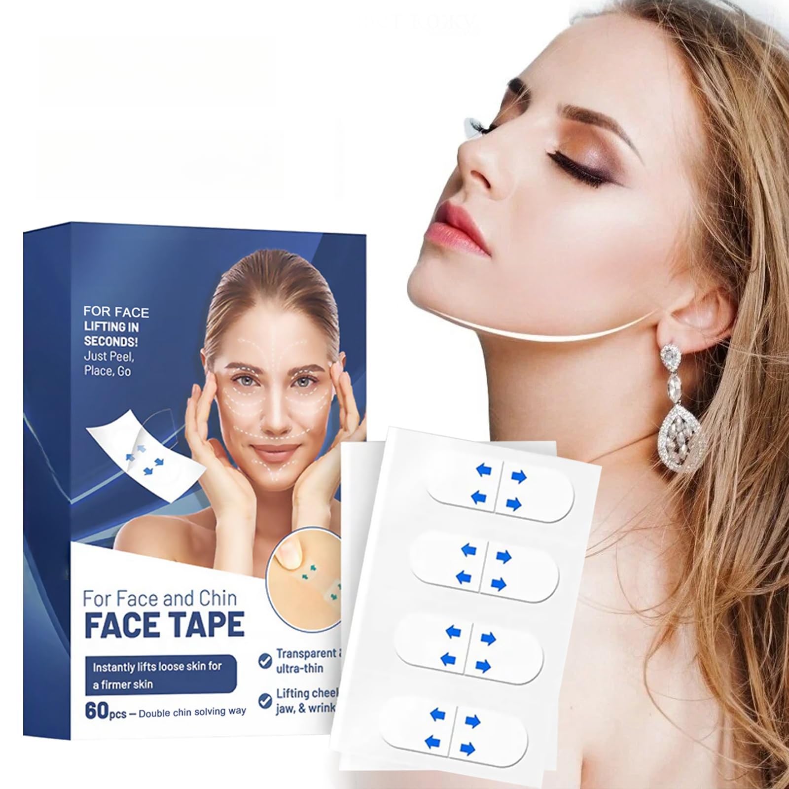 Face Tape for Face and Chin 60Pcs Instant Face Lift, Chin and Jawline Contouring, Firmer and Plumper Skin, Reduce the Appearance of Fine Lines and Wrinkles, Blendable and Natural-Looking